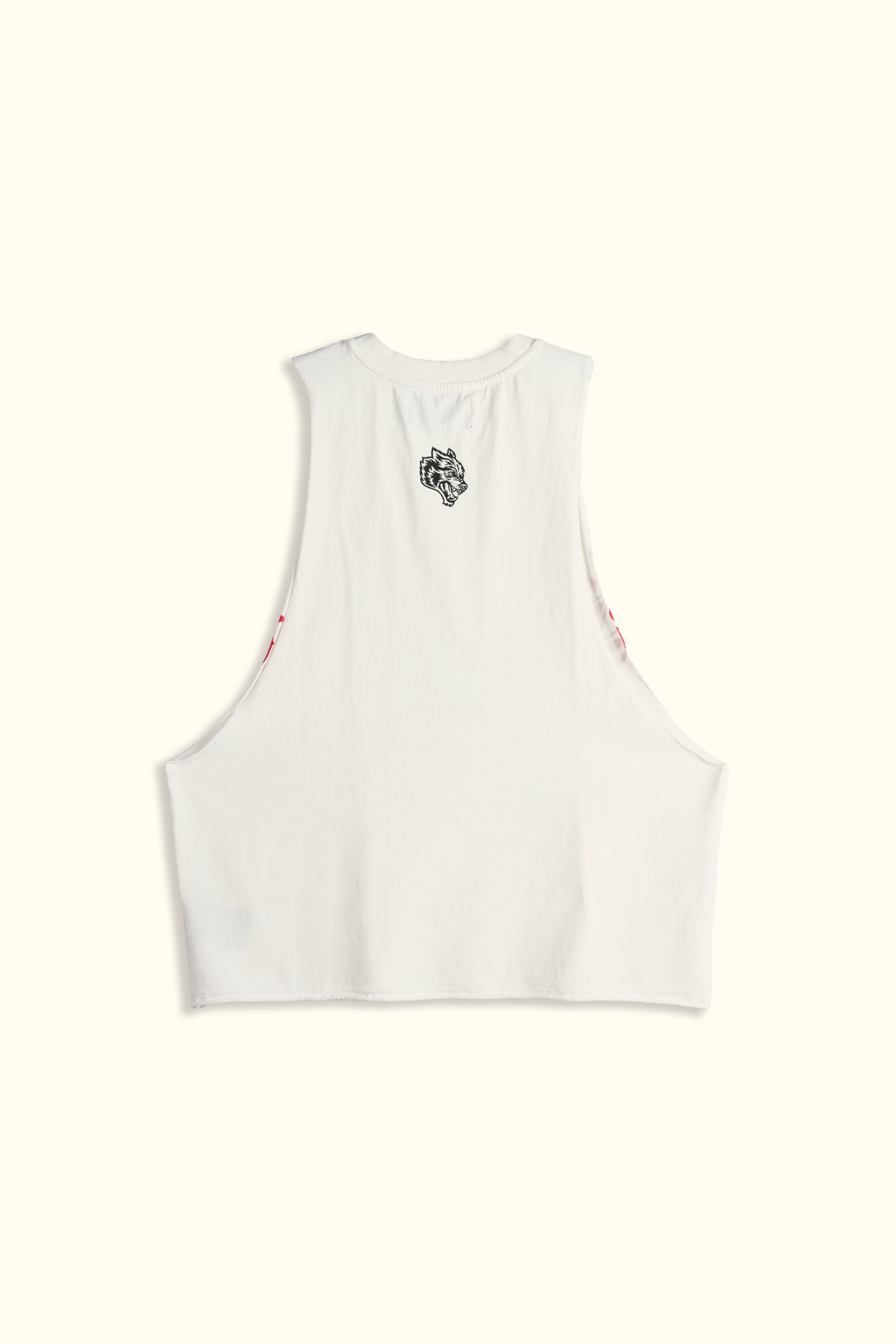 Ohana Wolves Club "Grunge" Raw Cropped Tommy Muscle Tee in Cream