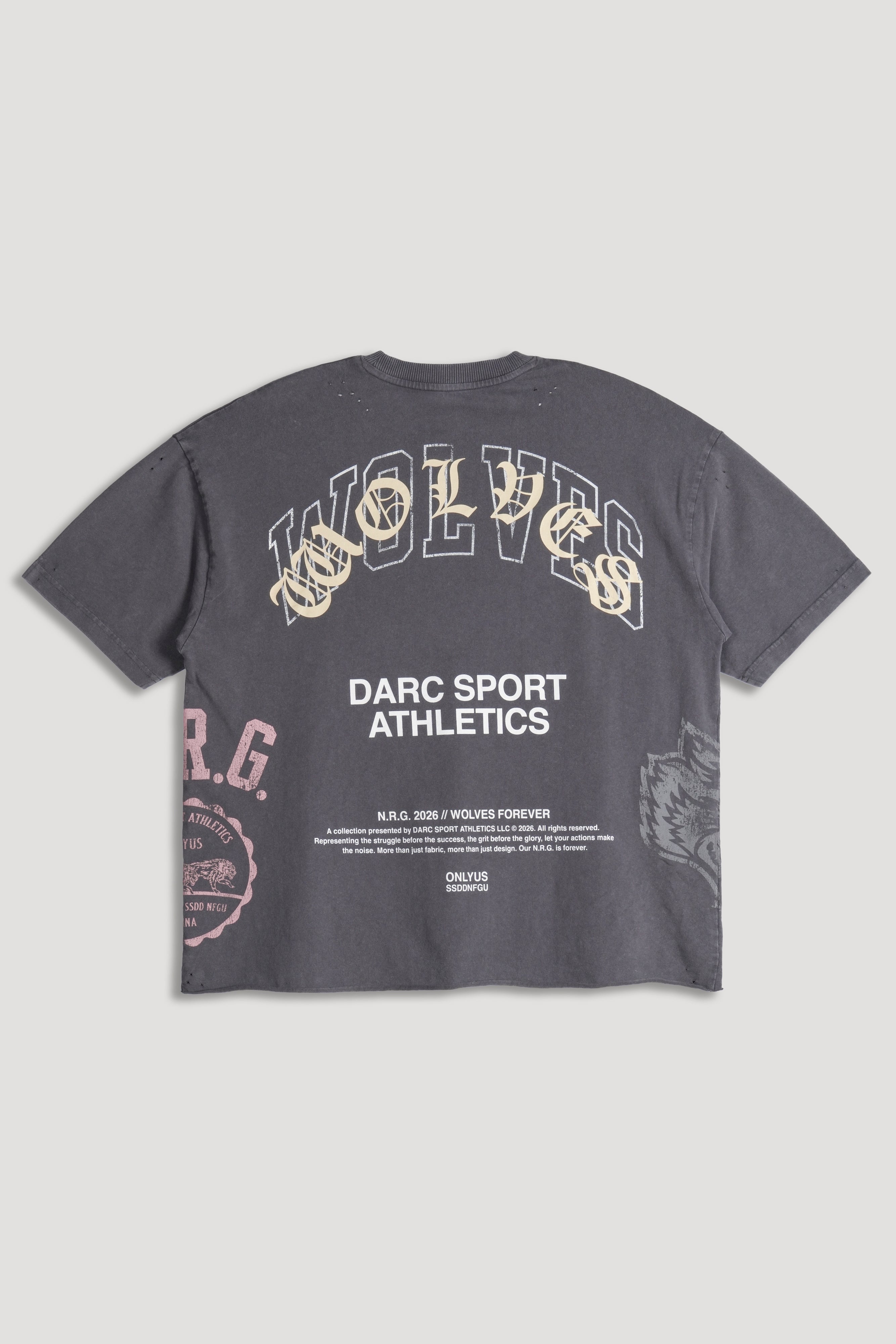 Wolves Athletics Distressed Grunge Mid Length Raw Hem Tee in Slate Gray