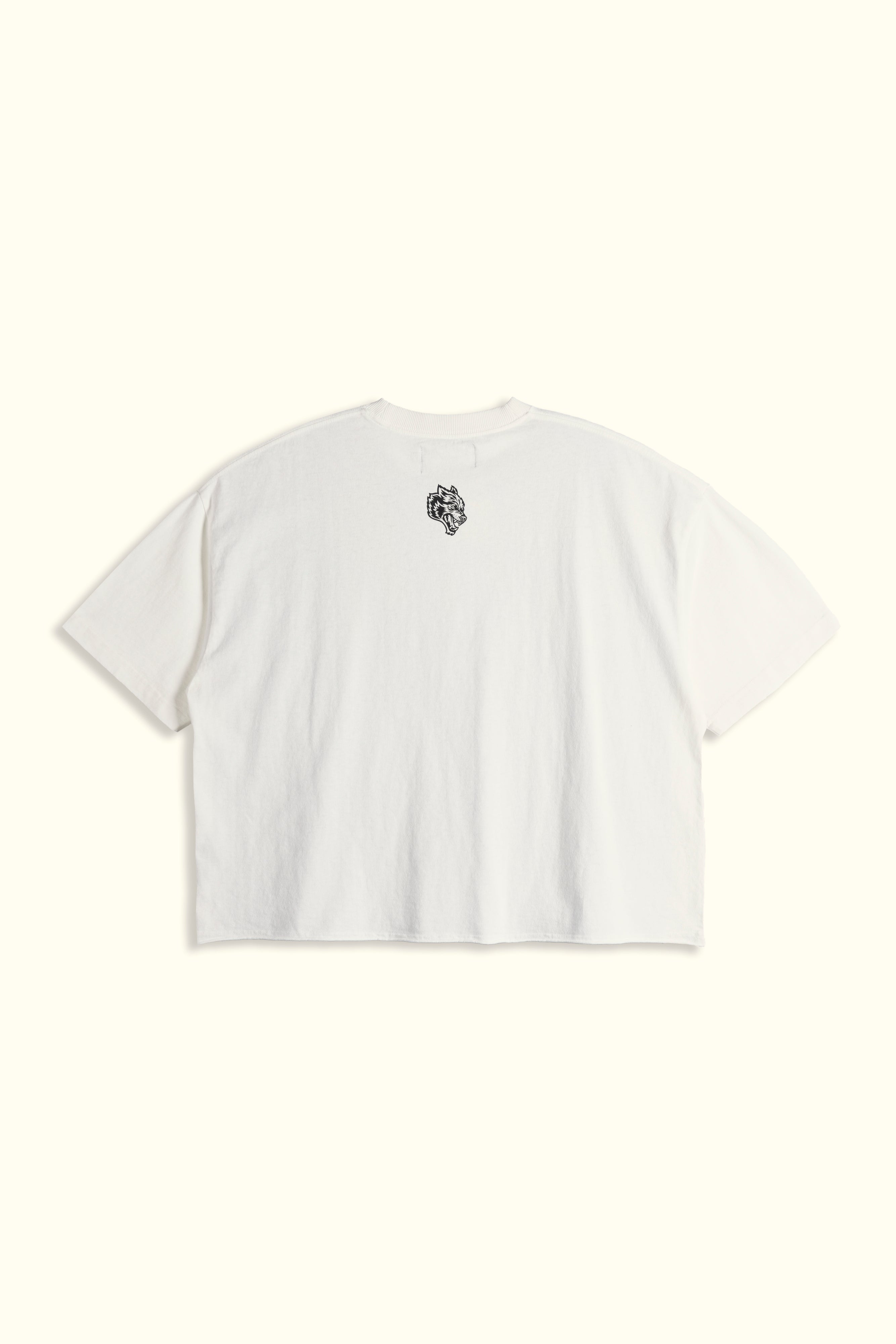 Ohana Wolves Club Grunge Raw Hem Mid Length Tee in Cream