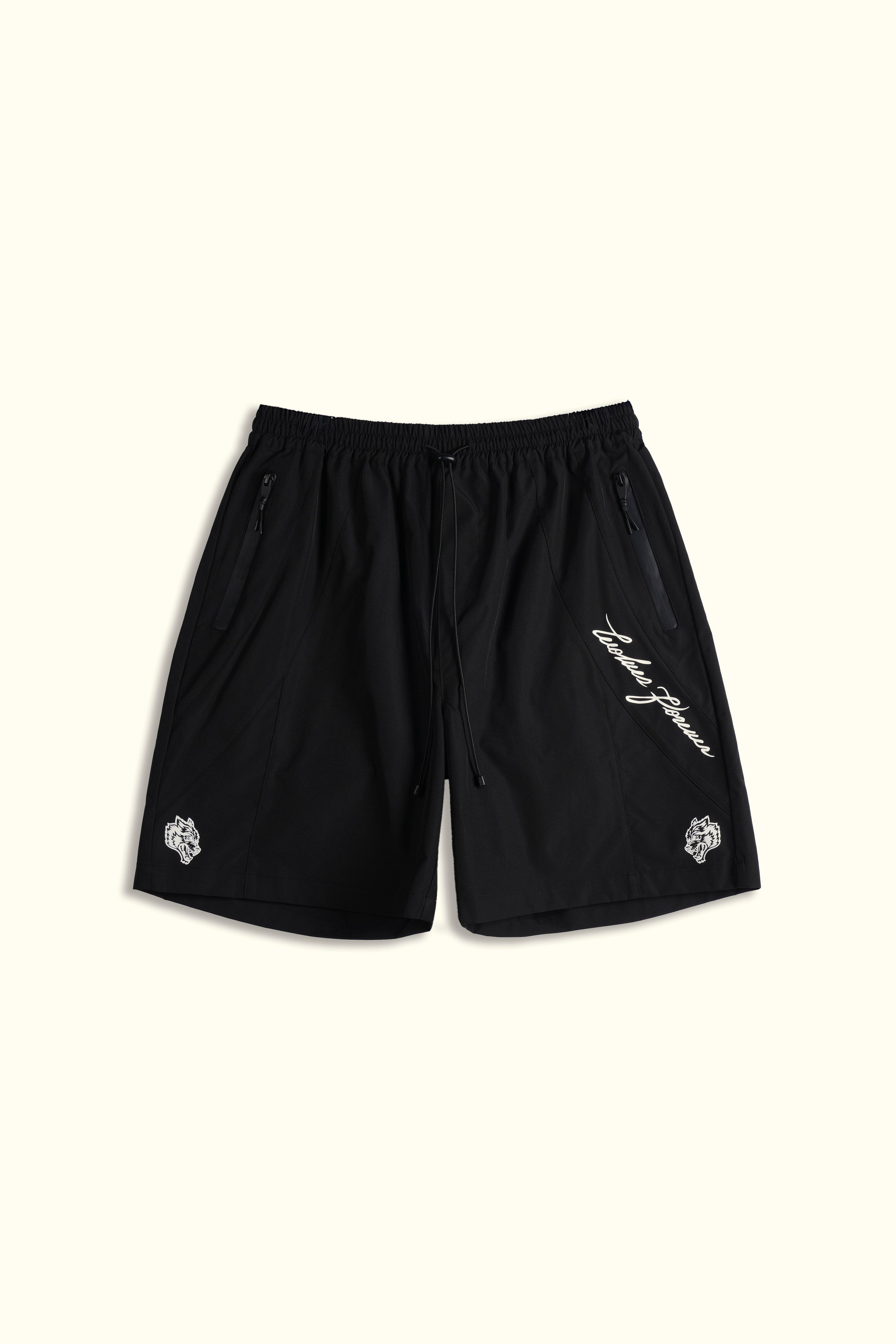 Dual WLVS FRVR Brolic Track Shorts in Black