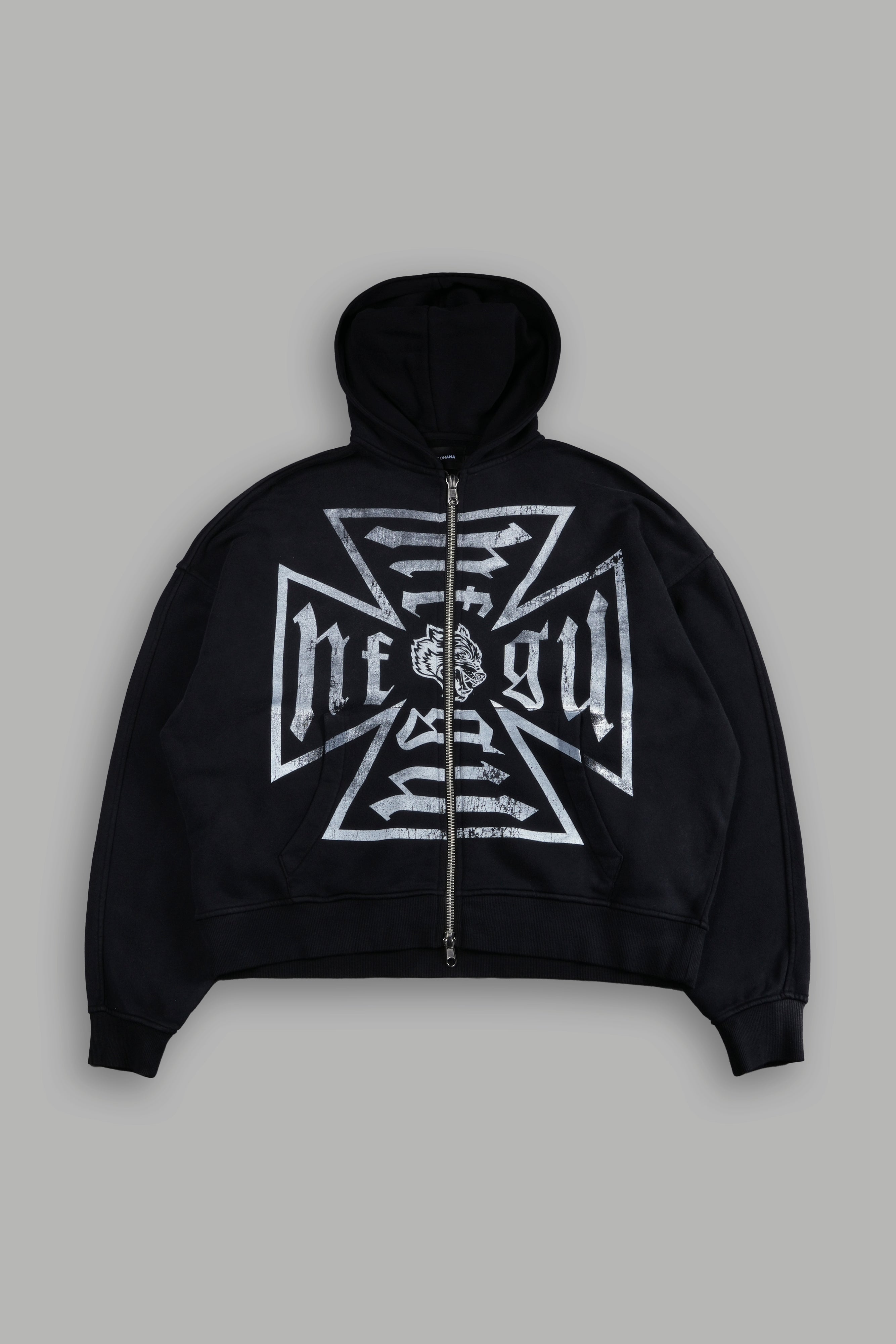 Loyal To The Core Darco Double Zip Hoodie in Black Drift Wash