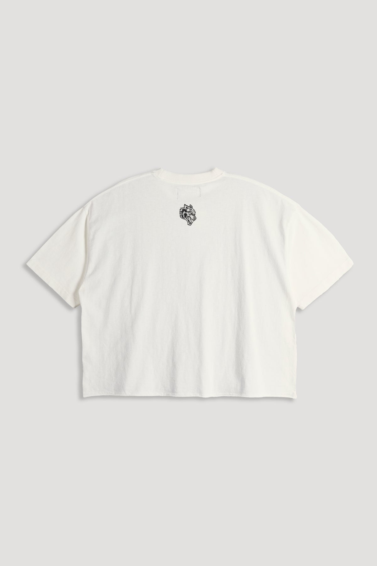 Ohana Wolves Club Grunge Raw Hem Mid Length Tee in Cream