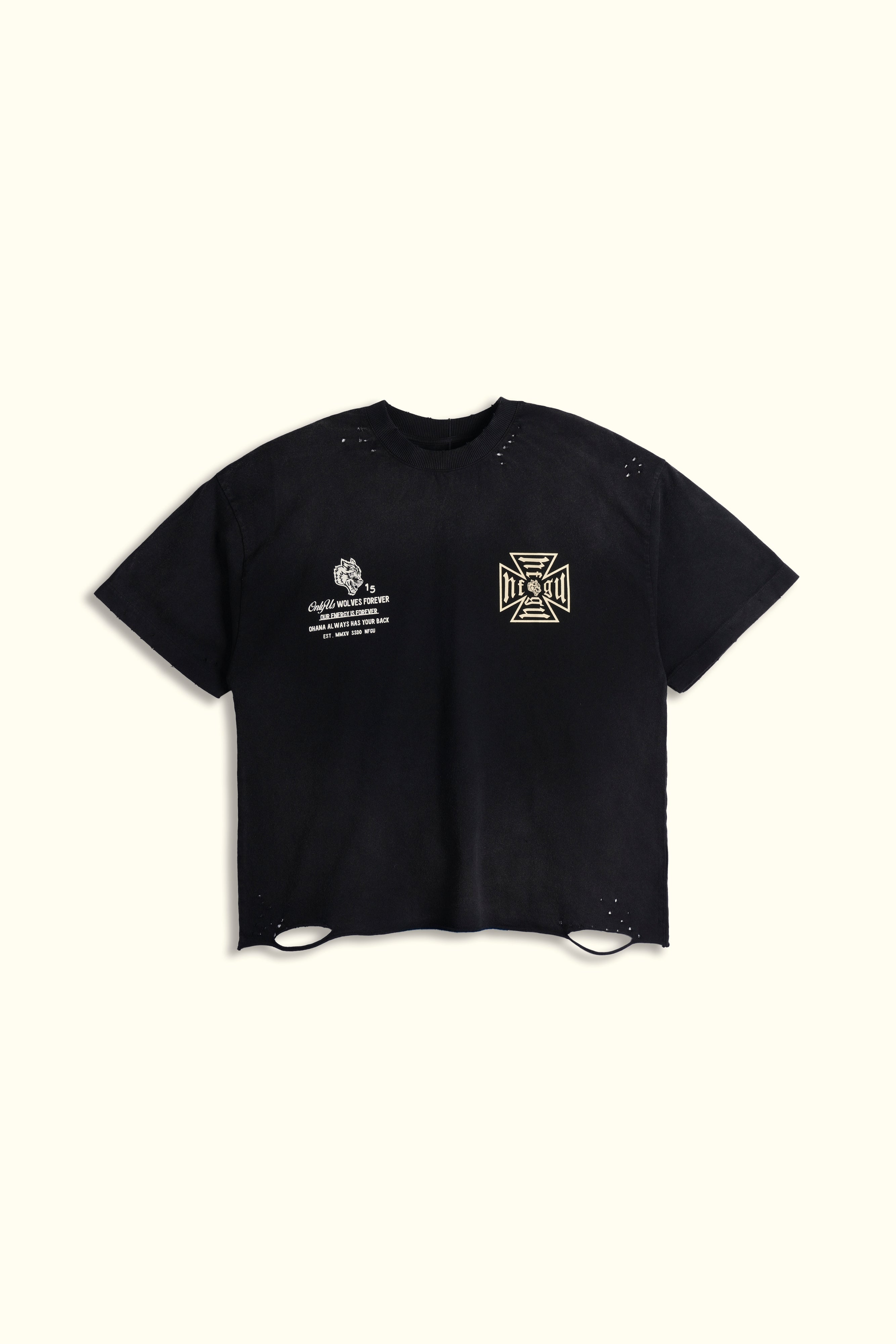 Ohana NFGU Distressed Grunge Tee in Black Drift Wash
