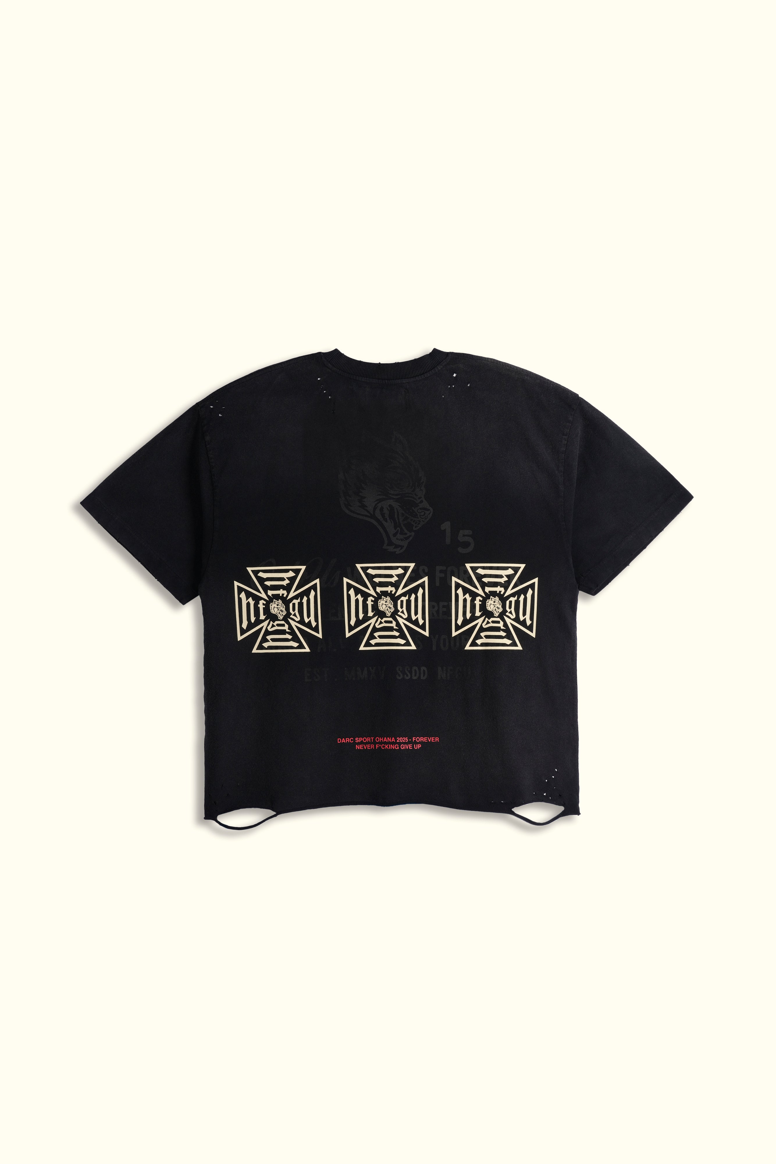 Ohana NFGU Distressed Grunge Tee in Black Drift Wash