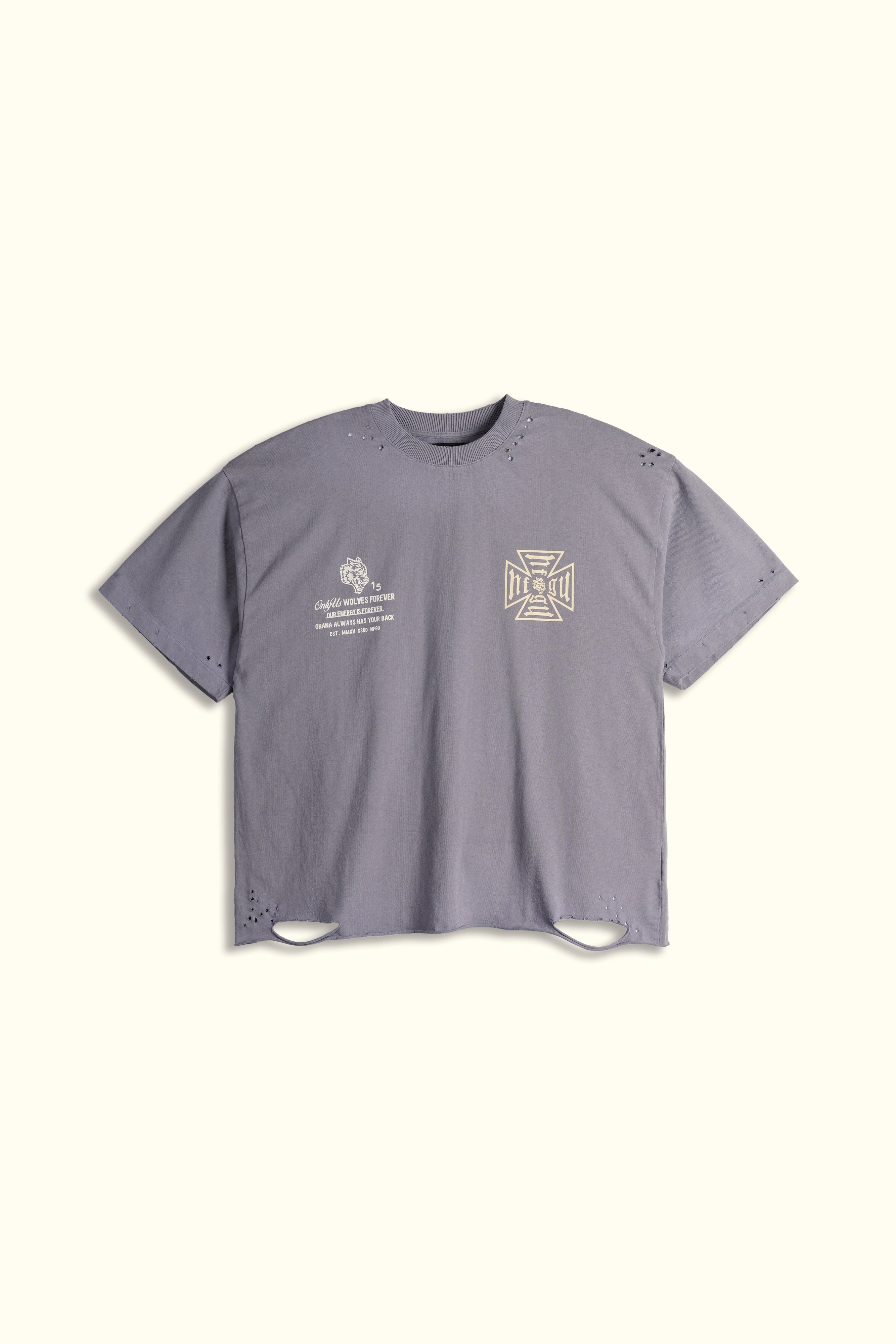 Ohana NFGU Distressed Grunge Tee in Norse Purple Drift Wash