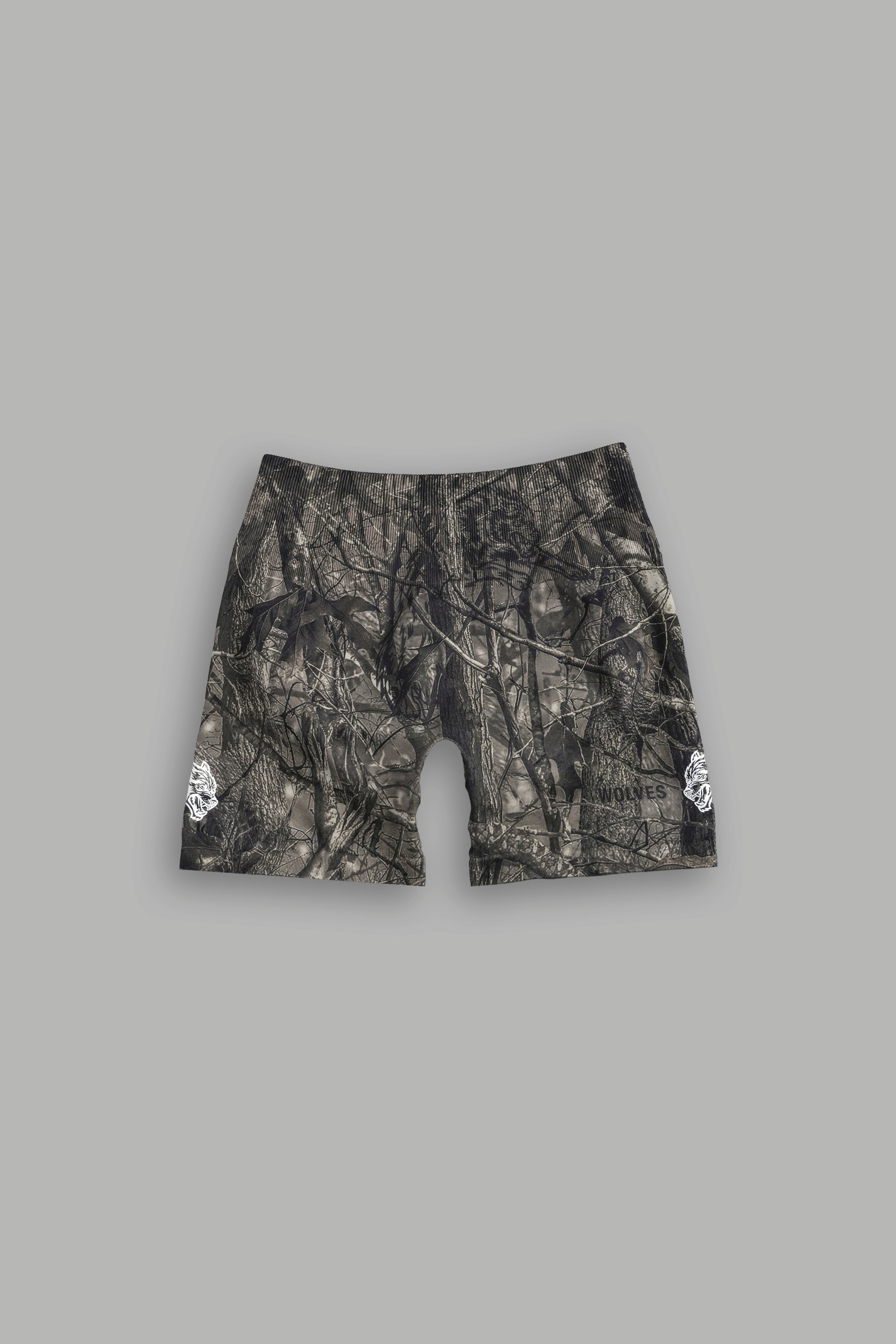 Dual Wolf Seamless Everson "Training" Shorts in Dusk Moss Driftwood Forest Camo