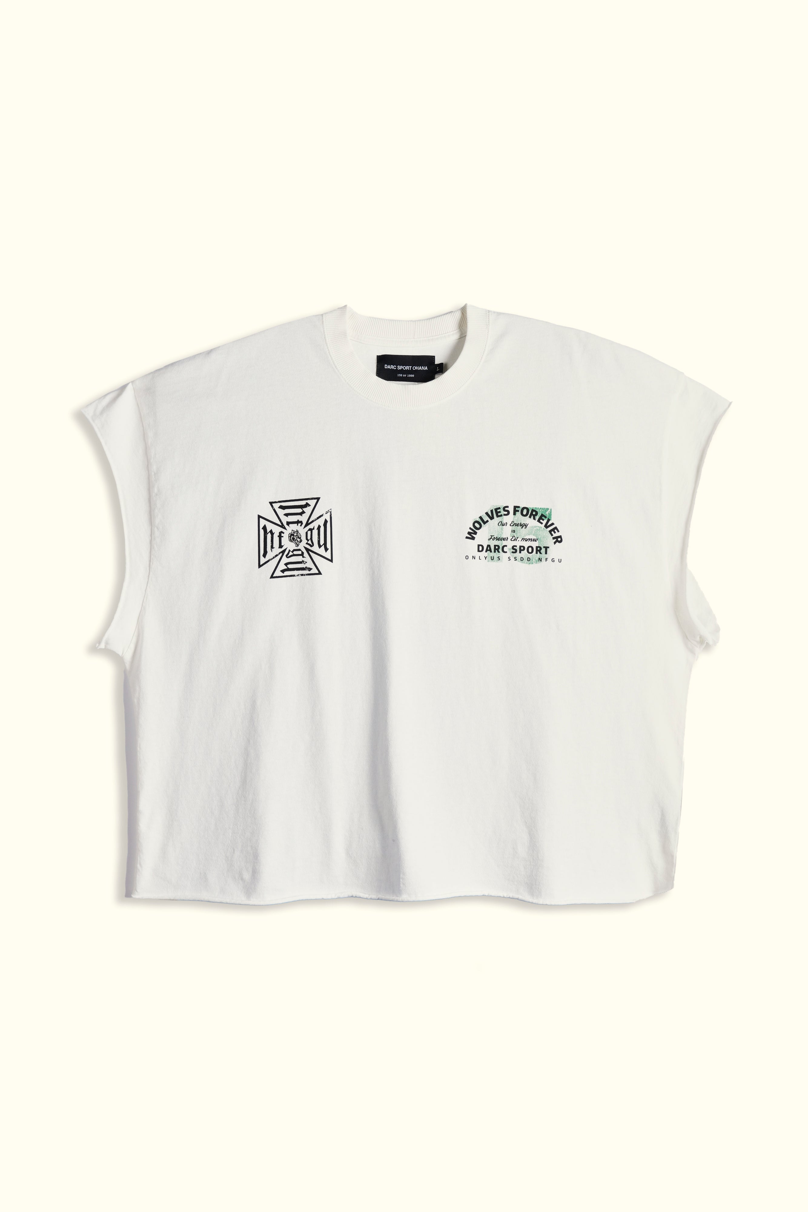 Ohana Energy "Grunge" Cut Off Tee in Cream