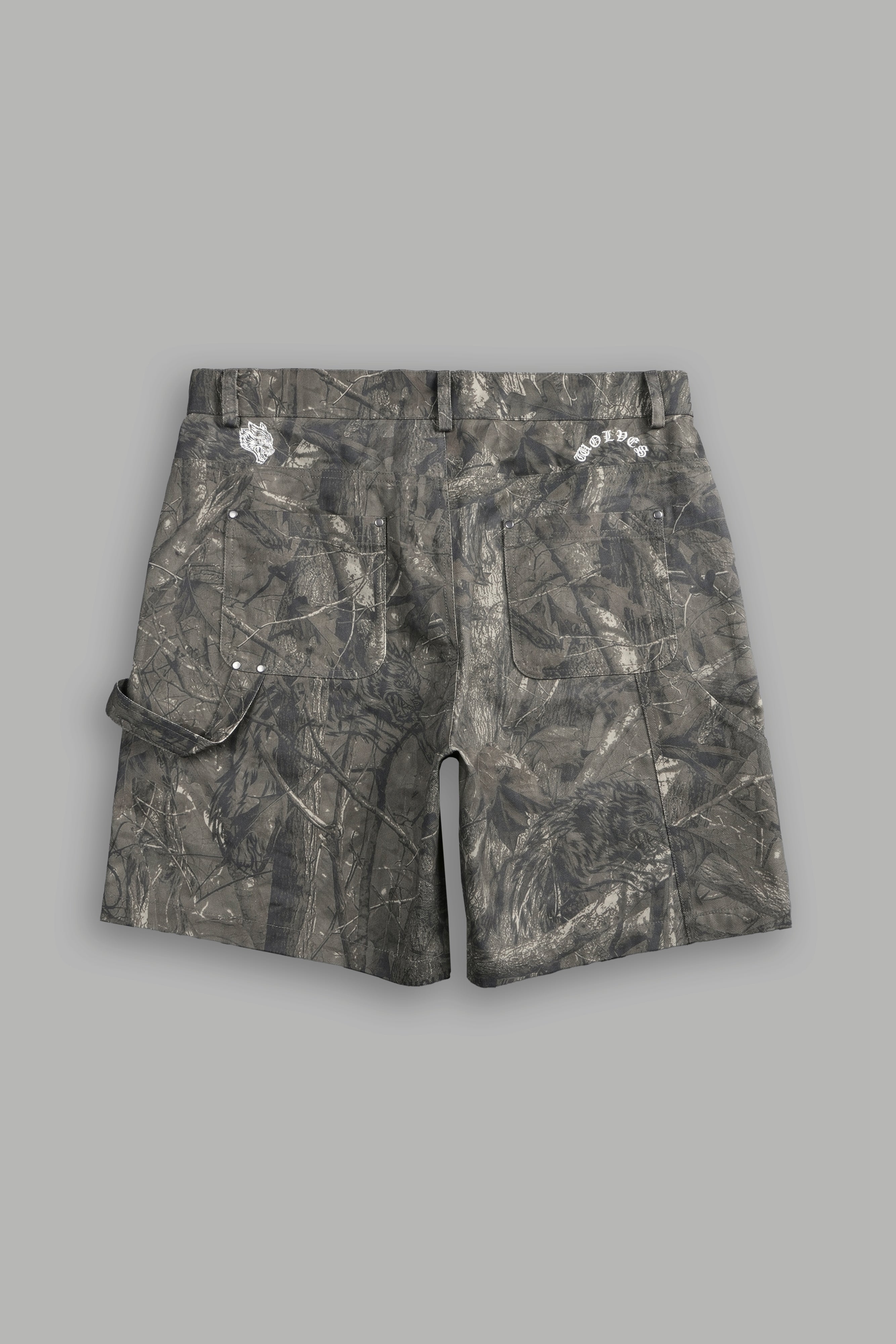 Wolf Chopper Oversized Clark Utility Shorts in Dusk Moss Driftwood Forest Camo
