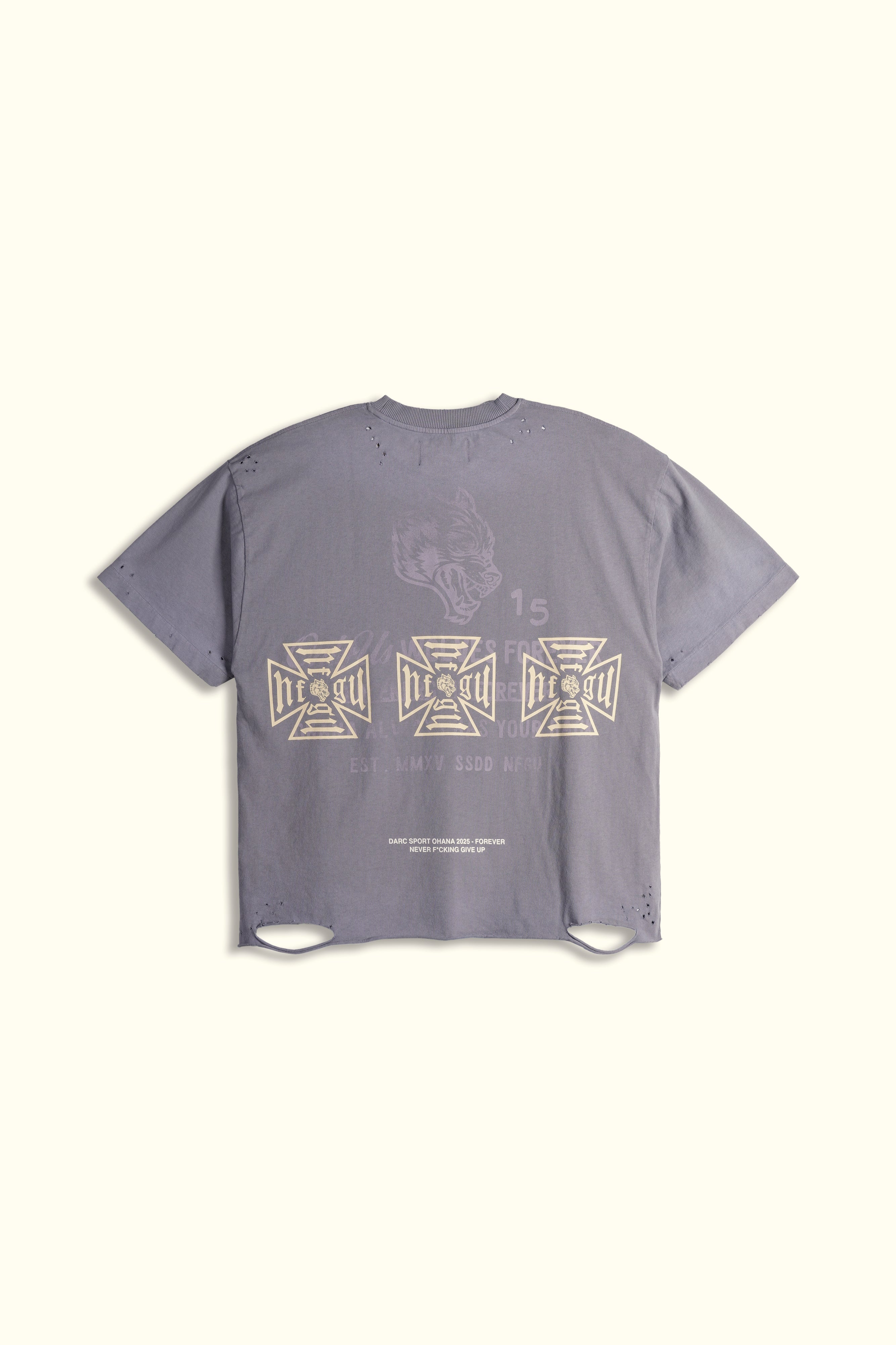 Ohana NFGU Distressed Grunge Tee in Norse Purple Drift Wash