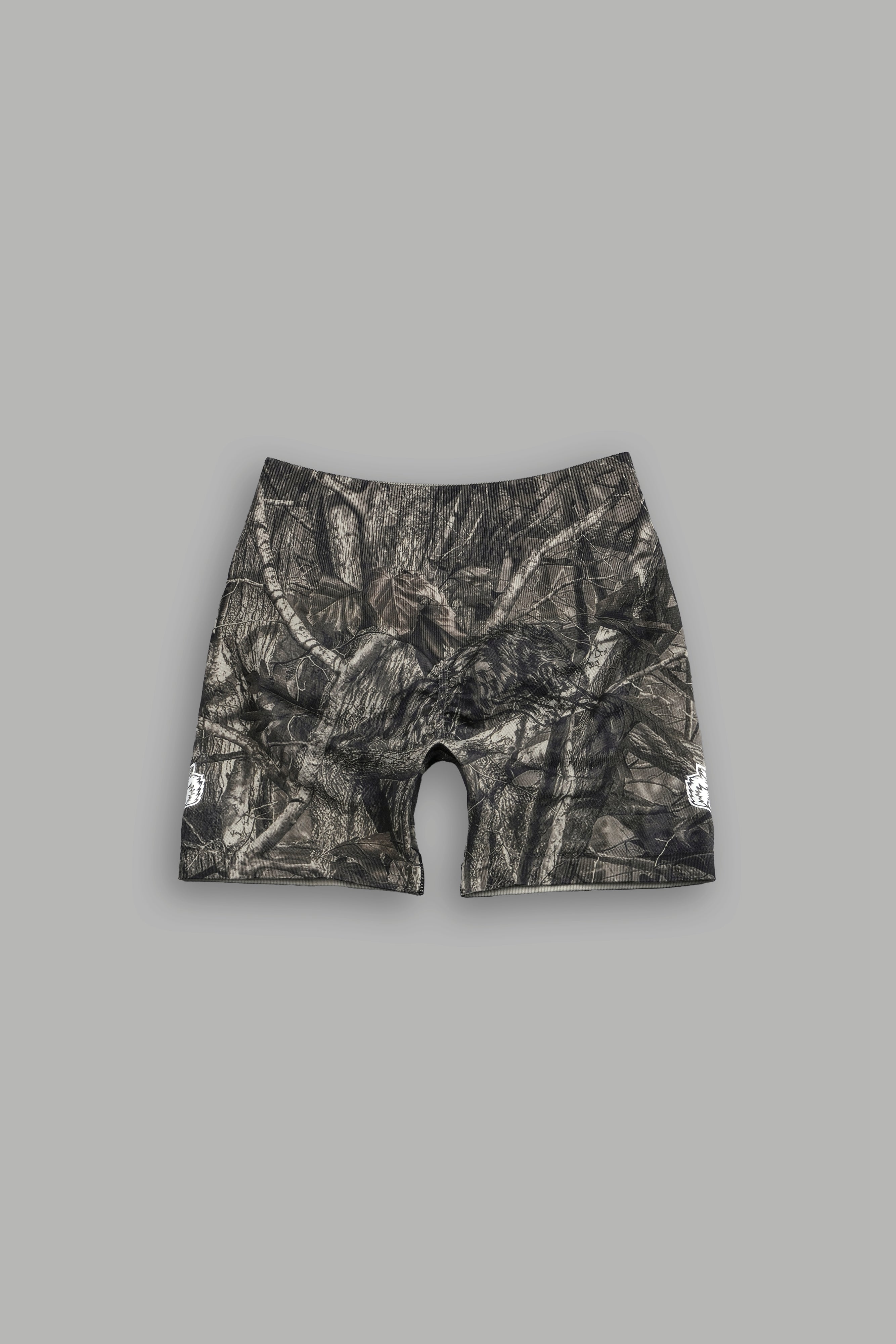 Dual Wolf Seamless Everson "Training" Shorts in Dusk Moss Driftwood Forest Camo