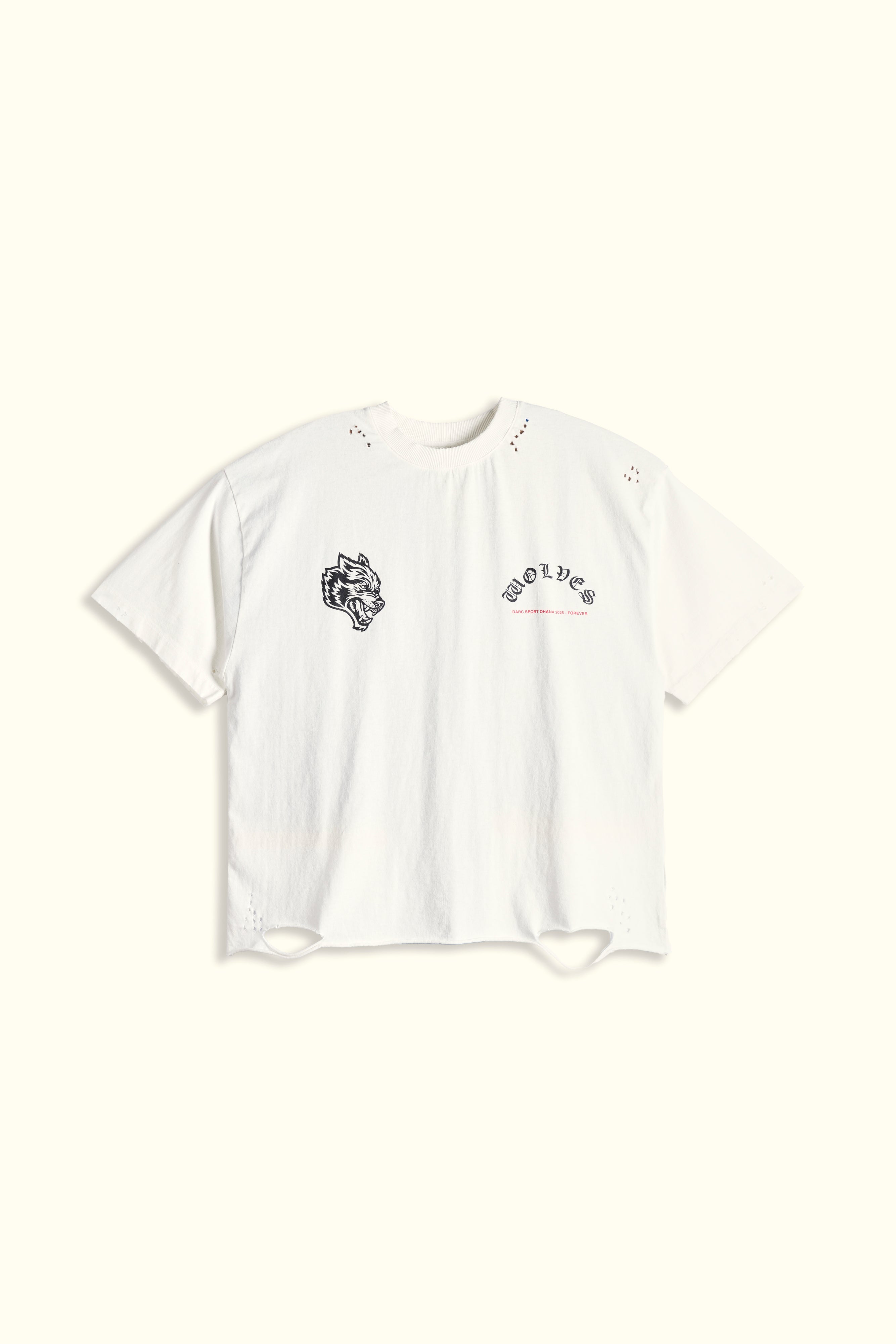 Wolves Never F*cking Give Up Distressed Grunge Tee in Cream