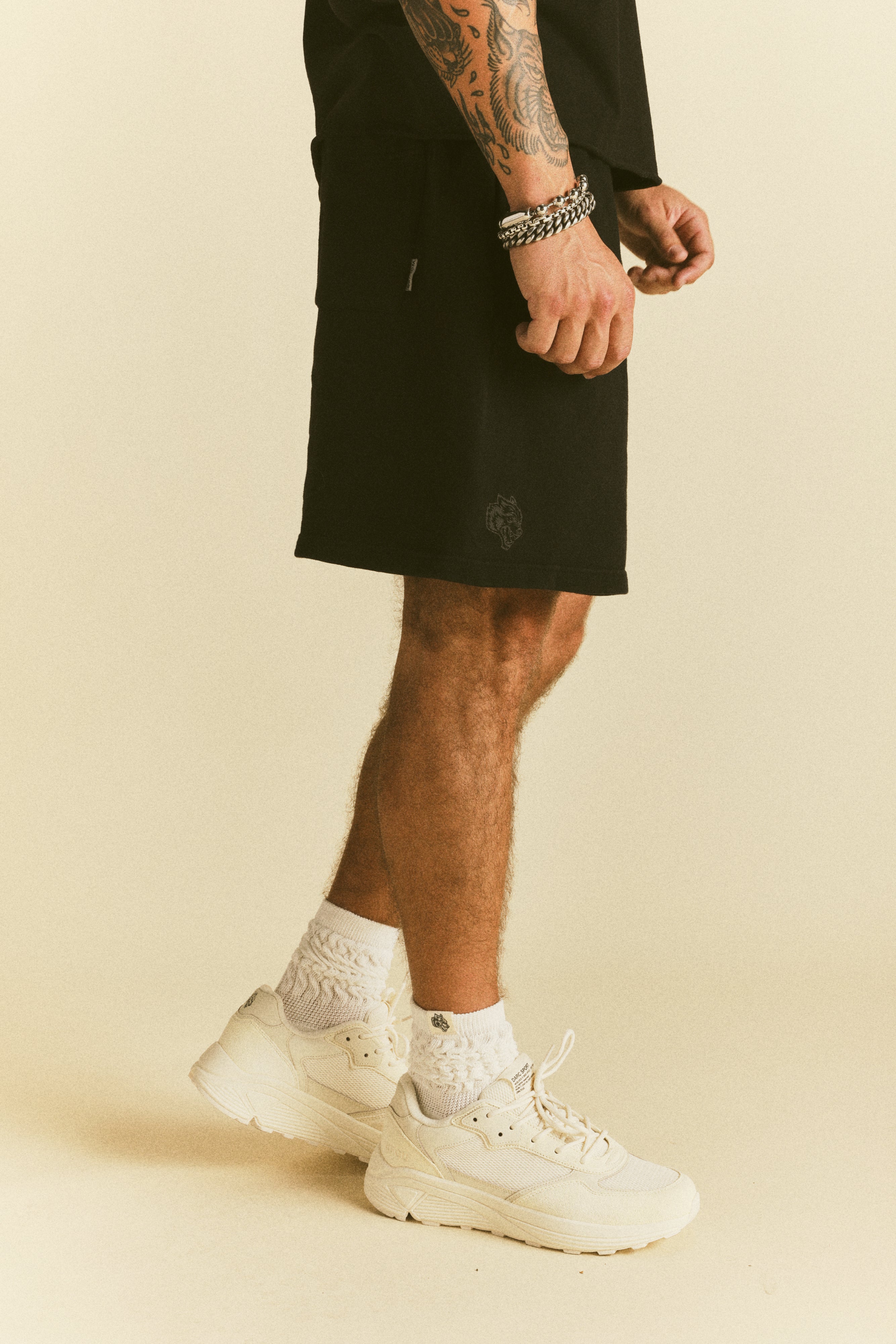 Dual Oversized Post Lounge Sweat Shorts in Black Sun Fade/Black