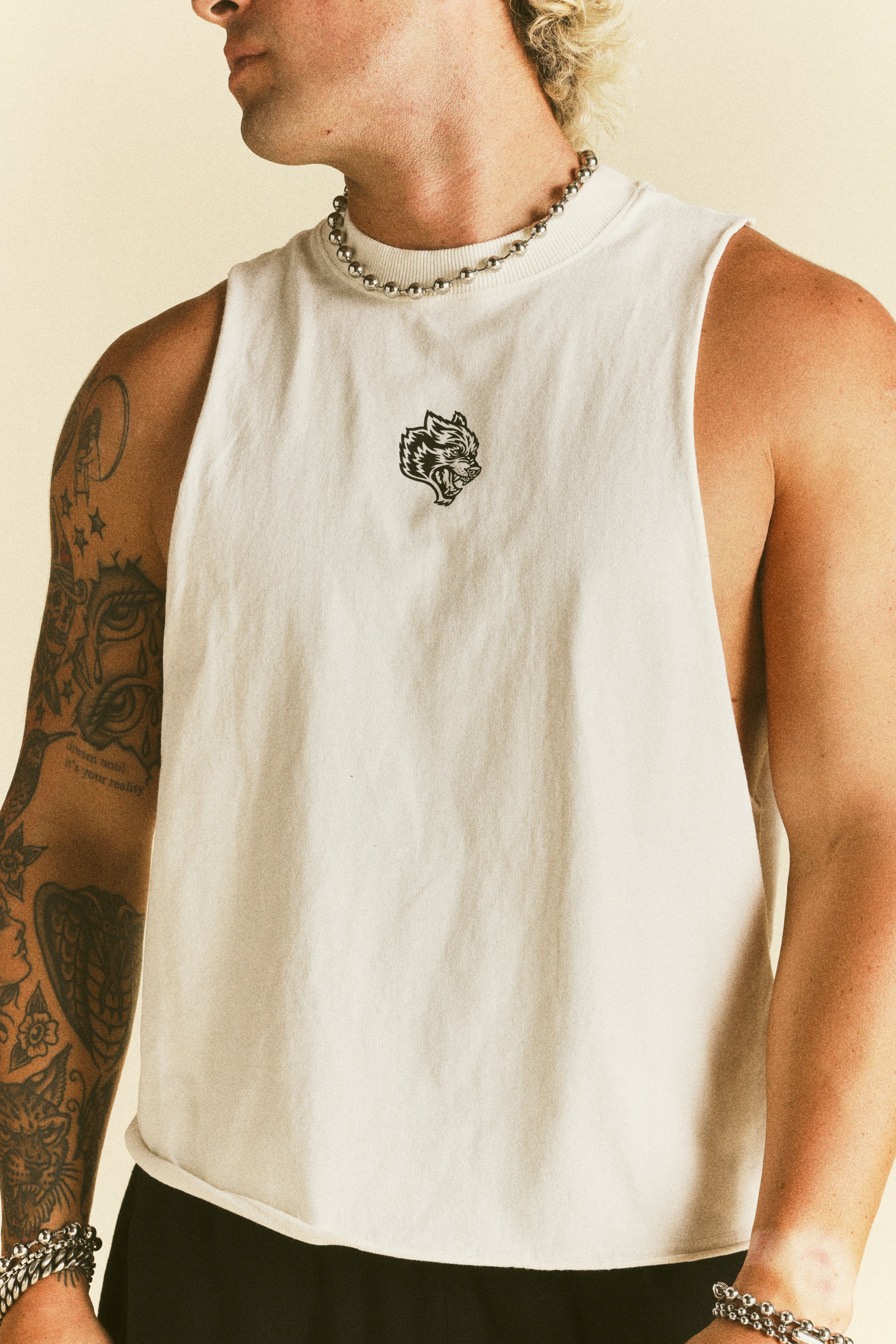 Loyalty Forever Grunge Raw Cropped "Tommy" Muscle Tee in Cream