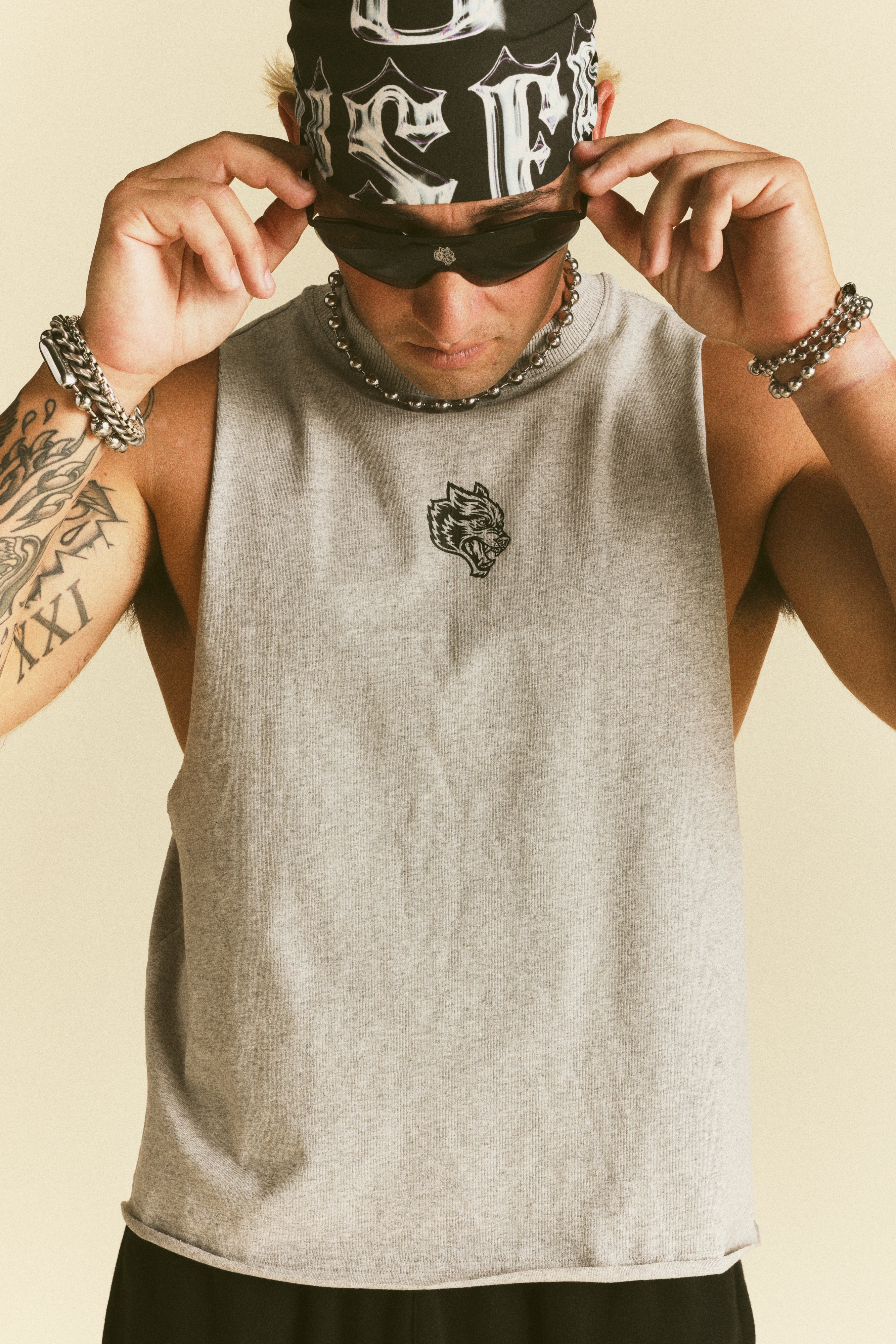 Loyalty Forever Grunge Raw Cropped "Tommy" Muscle Tee in Light Athletic Gray