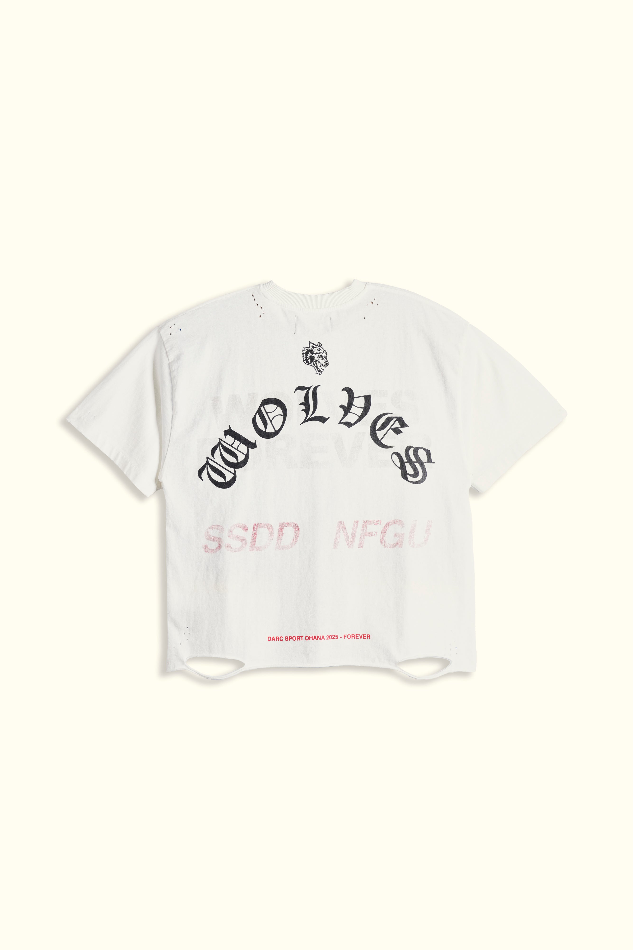 Wolves Never F*cking Give Up Distressed Grunge Tee in Cream