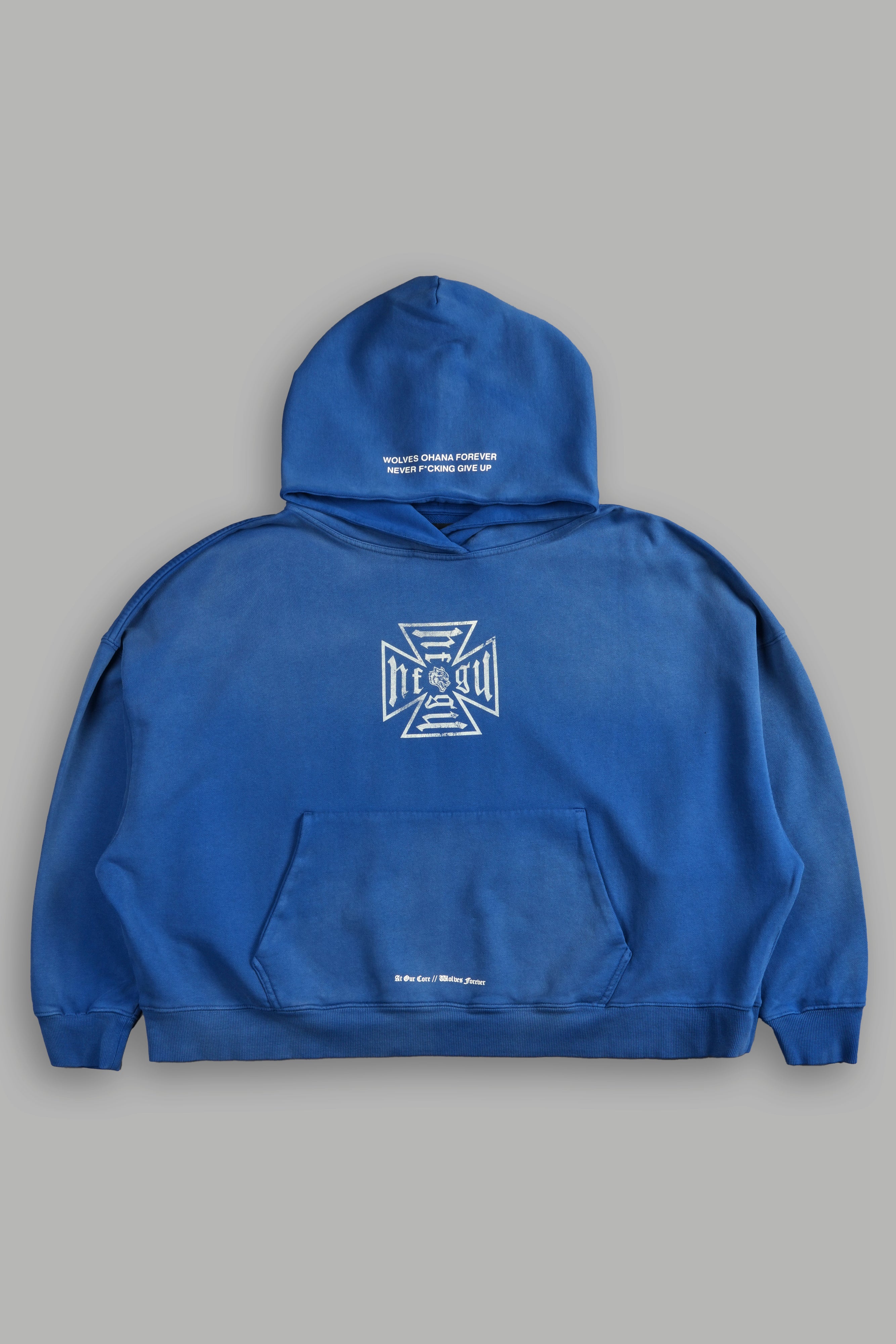 Loyal To The Core "Gage Box Cut" Grunge Hoodie in Darc Cobalt Drift Wash