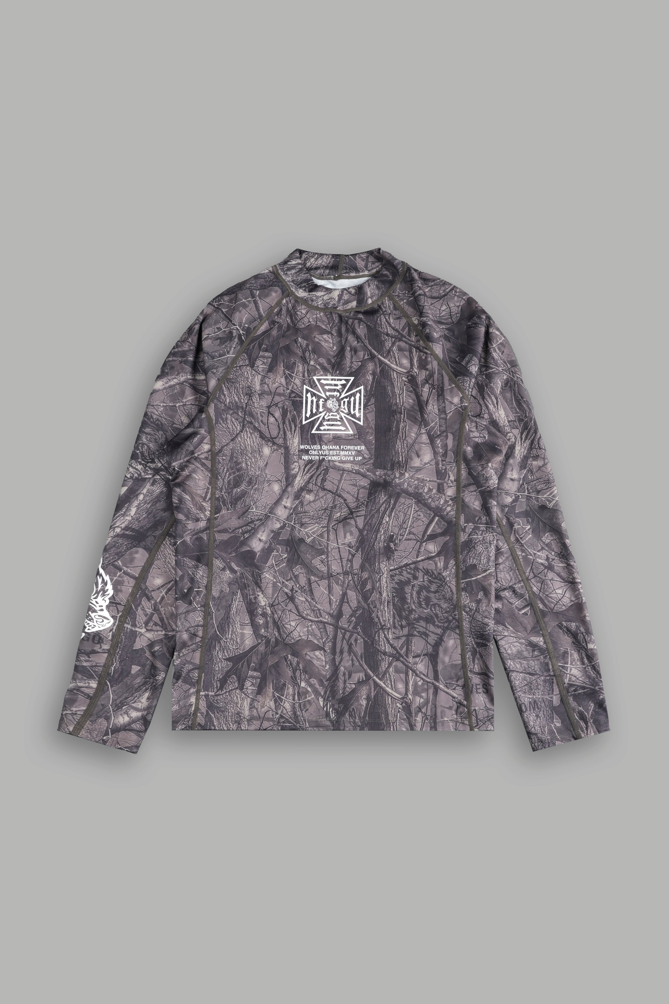Core Rash Guard in Dusk Moss Driftwood Forest Camo