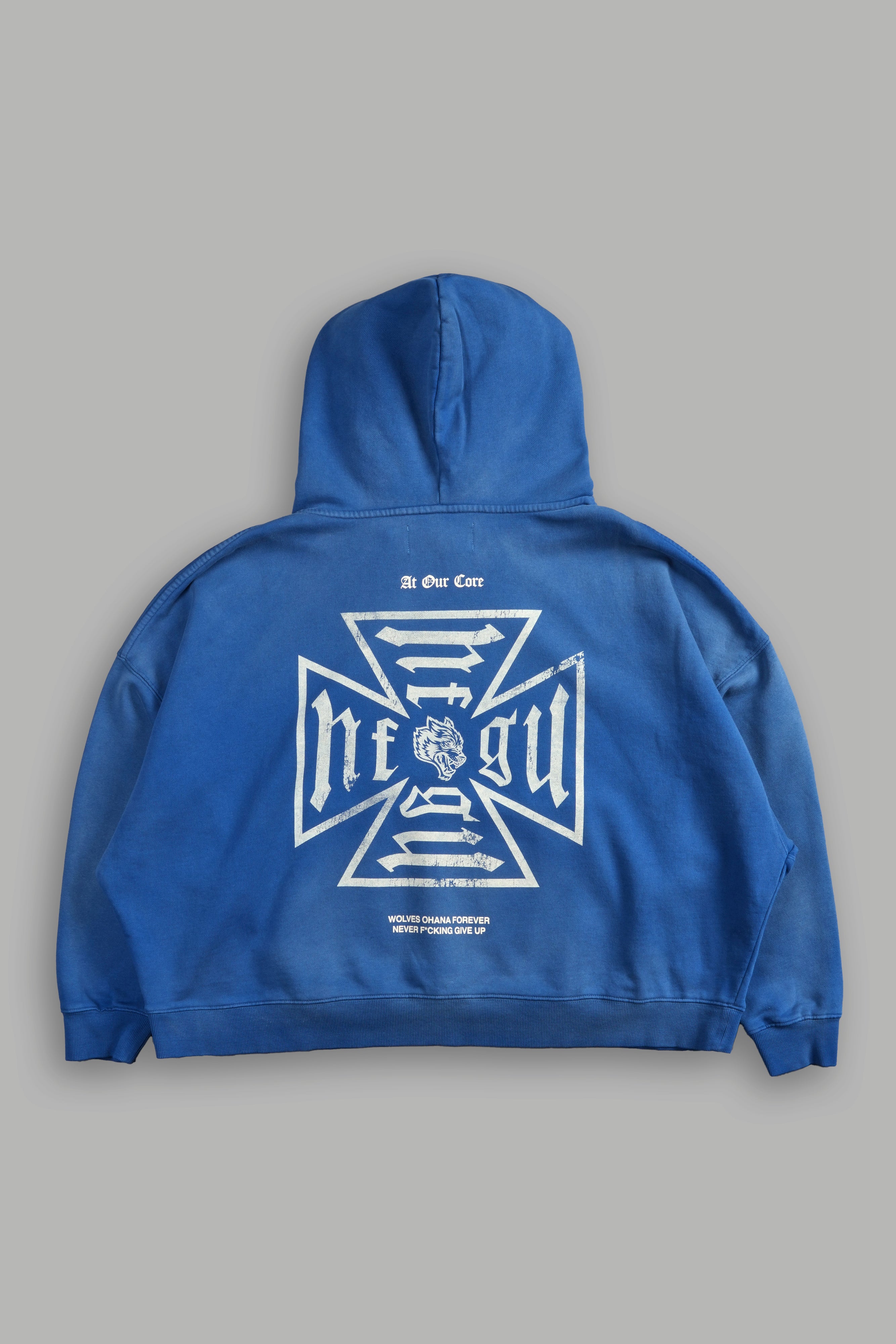 Loyal To The Core "Gage Box Cut" Grunge Hoodie in Darc Cobalt Drift Wash