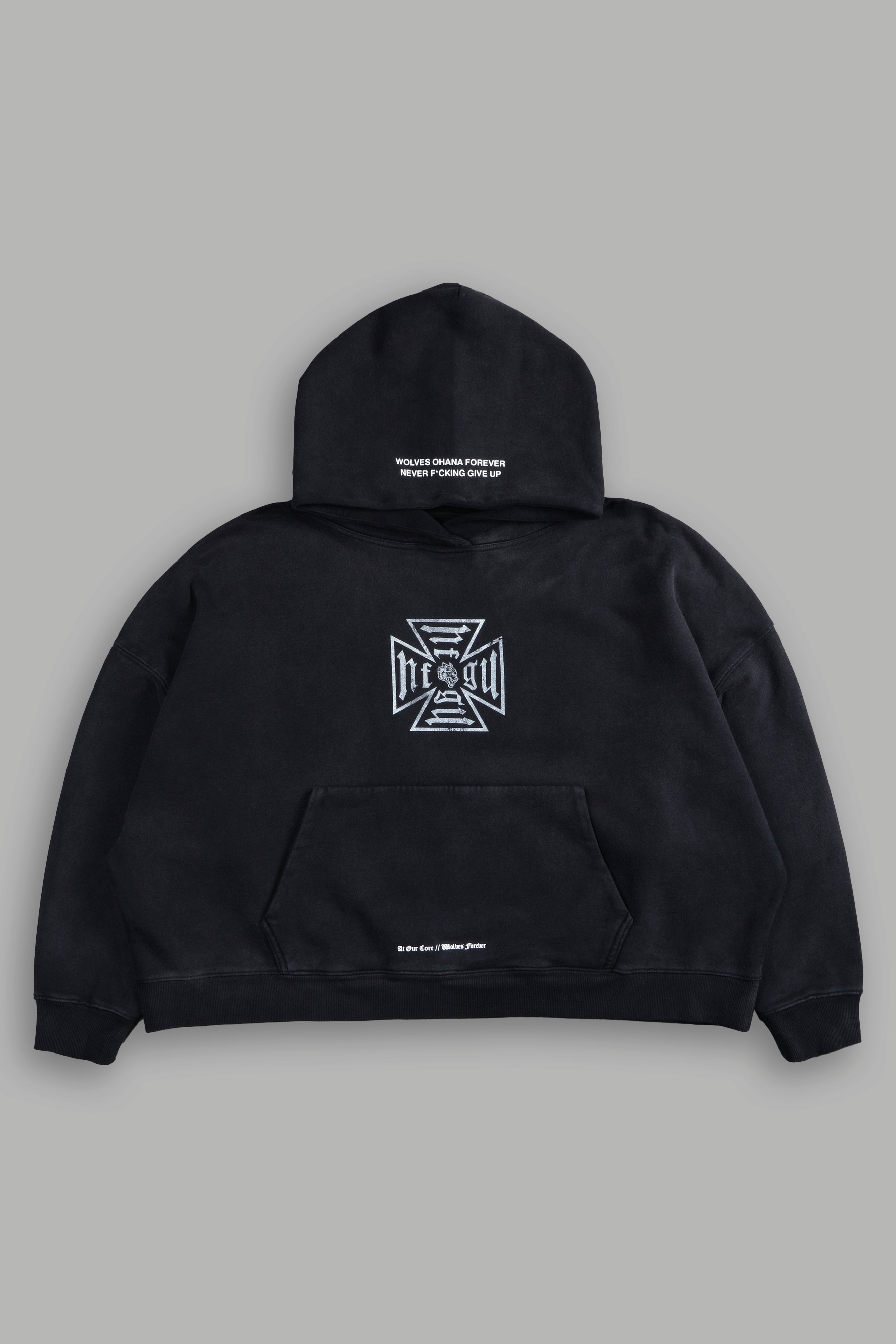 Loyal To The Core "Gage Box Cut" Grunge Hoodie in Black Drift Wash