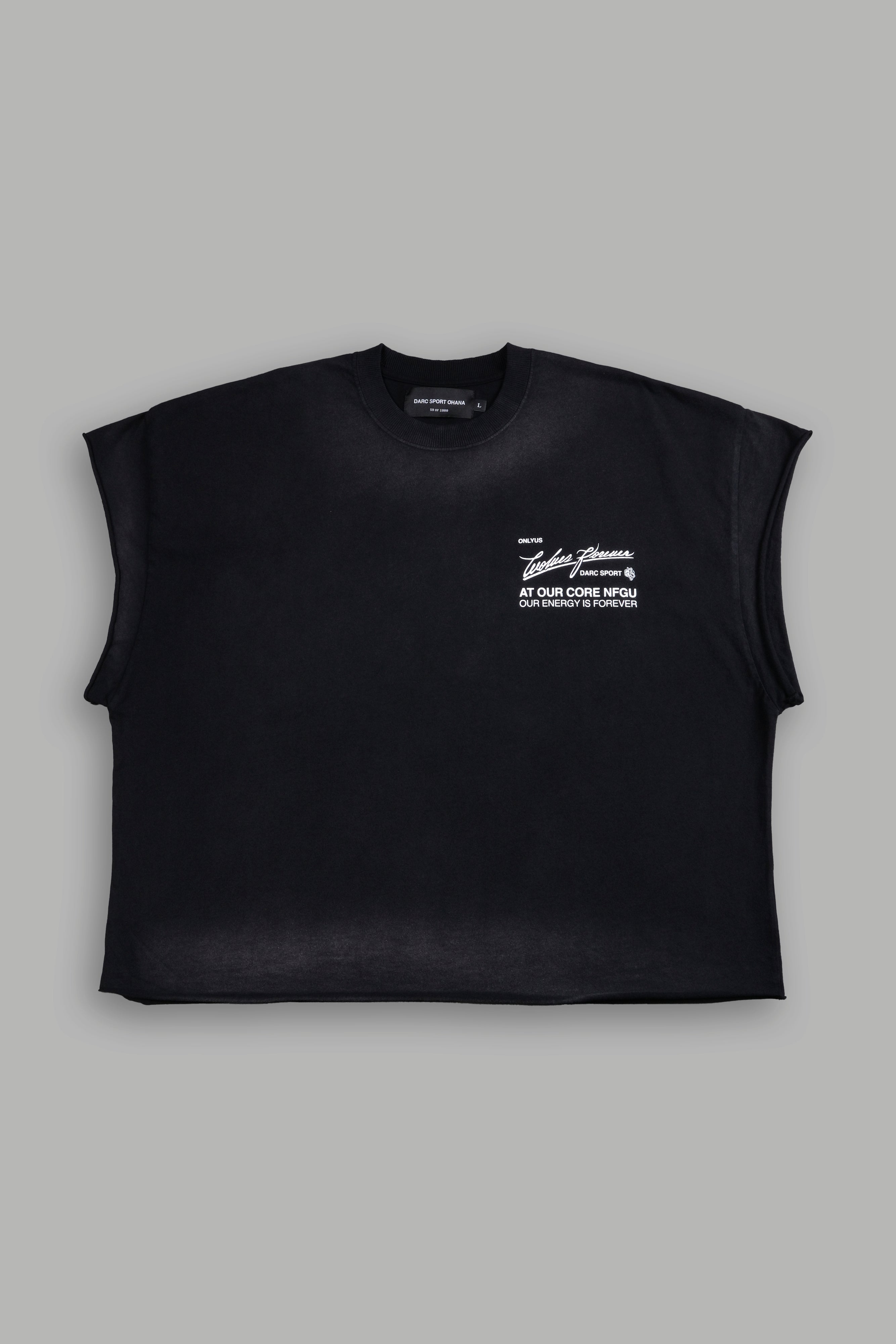 At Our Core "Grunge" Cut Off Tee in Black Drift Wash