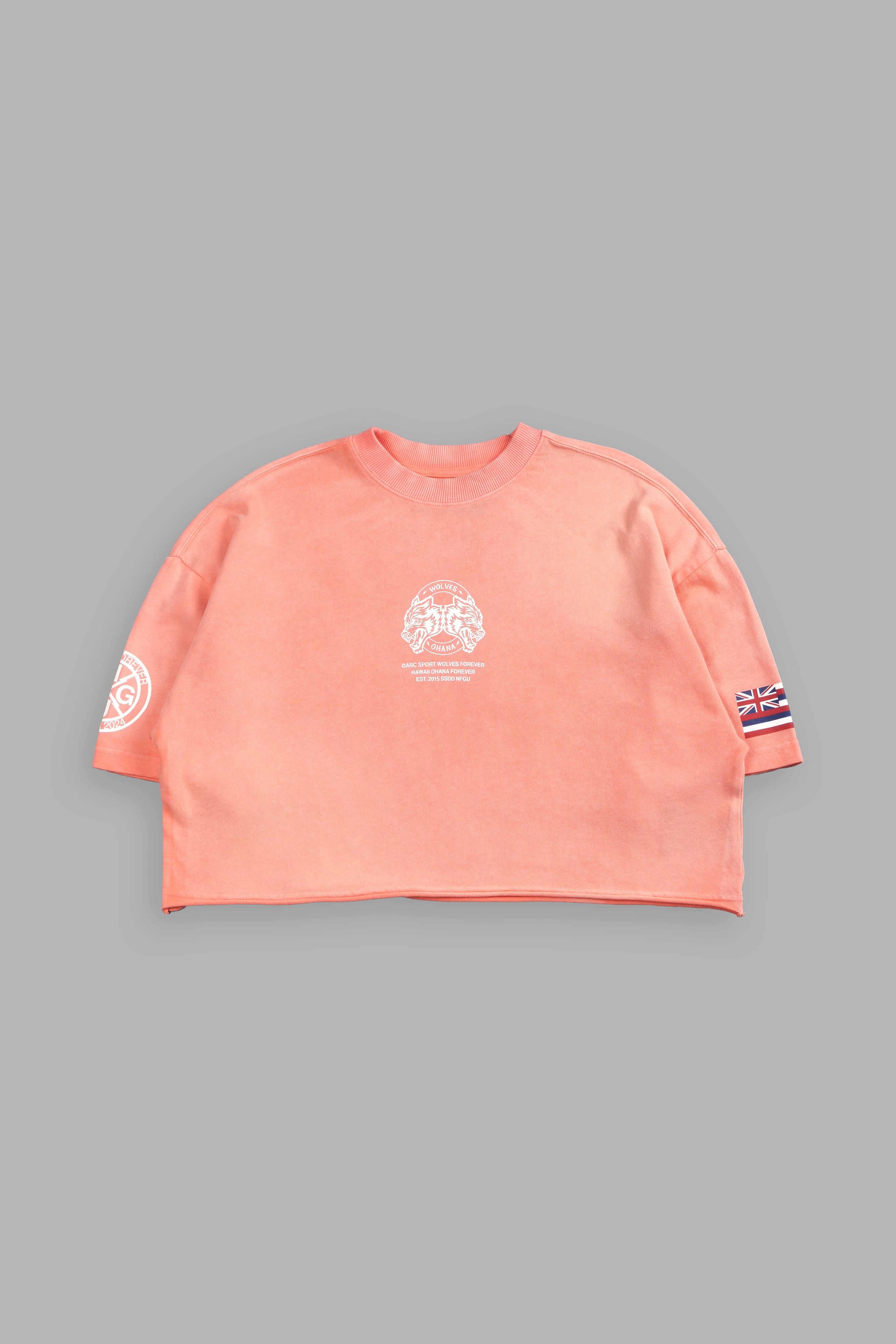 Wolves Ohana "Premium" Oversized (Cropped) Tee in Neon Coral Sun Fade