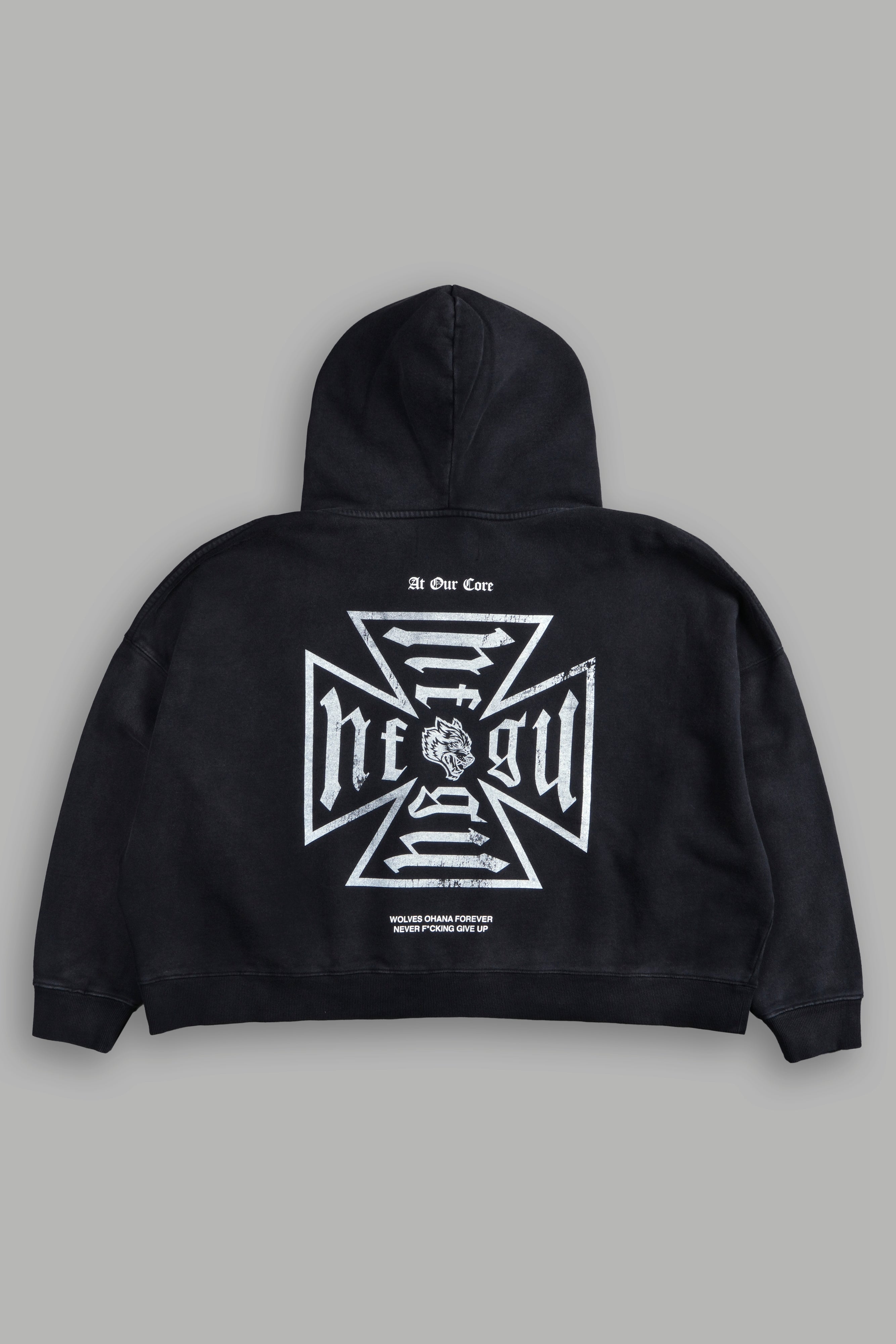 Loyal To The Core "Gage Box Cut" Grunge Hoodie in Black Drift Wash