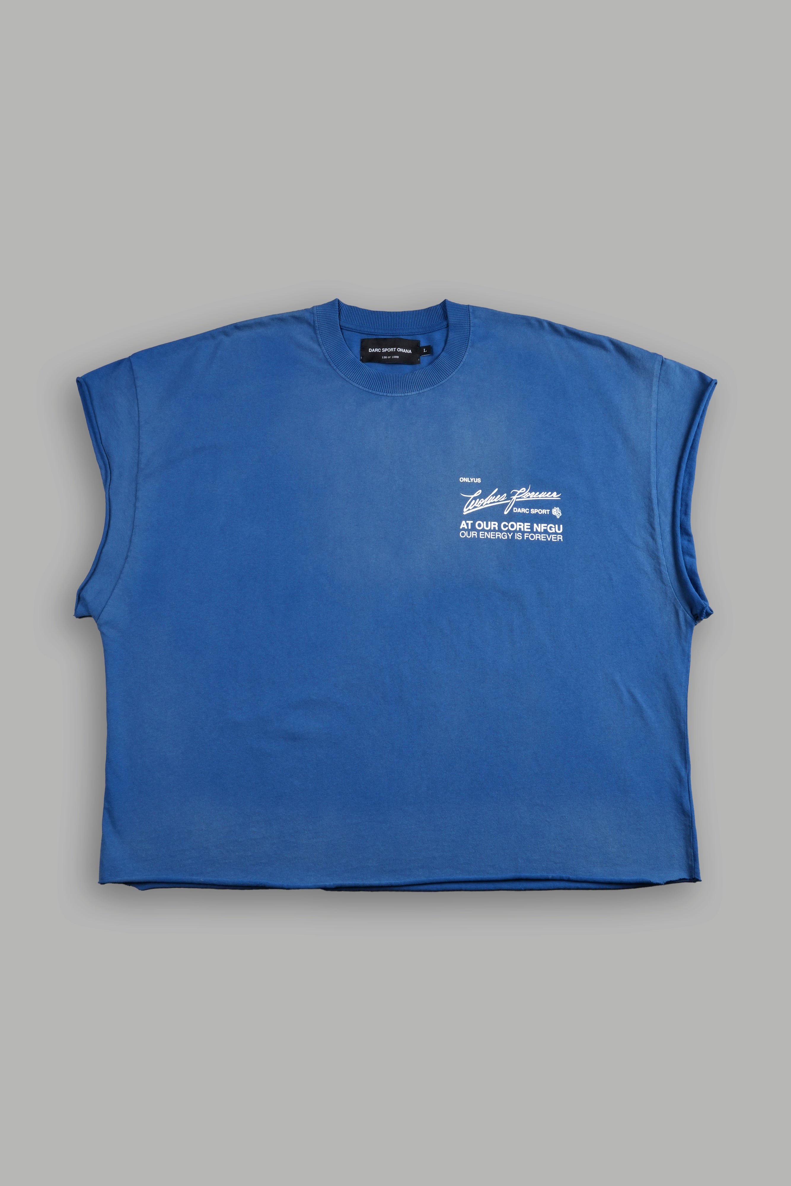 At Our Core "Grunge" Cut Off Tee in Darc Cobalt Drift Wash