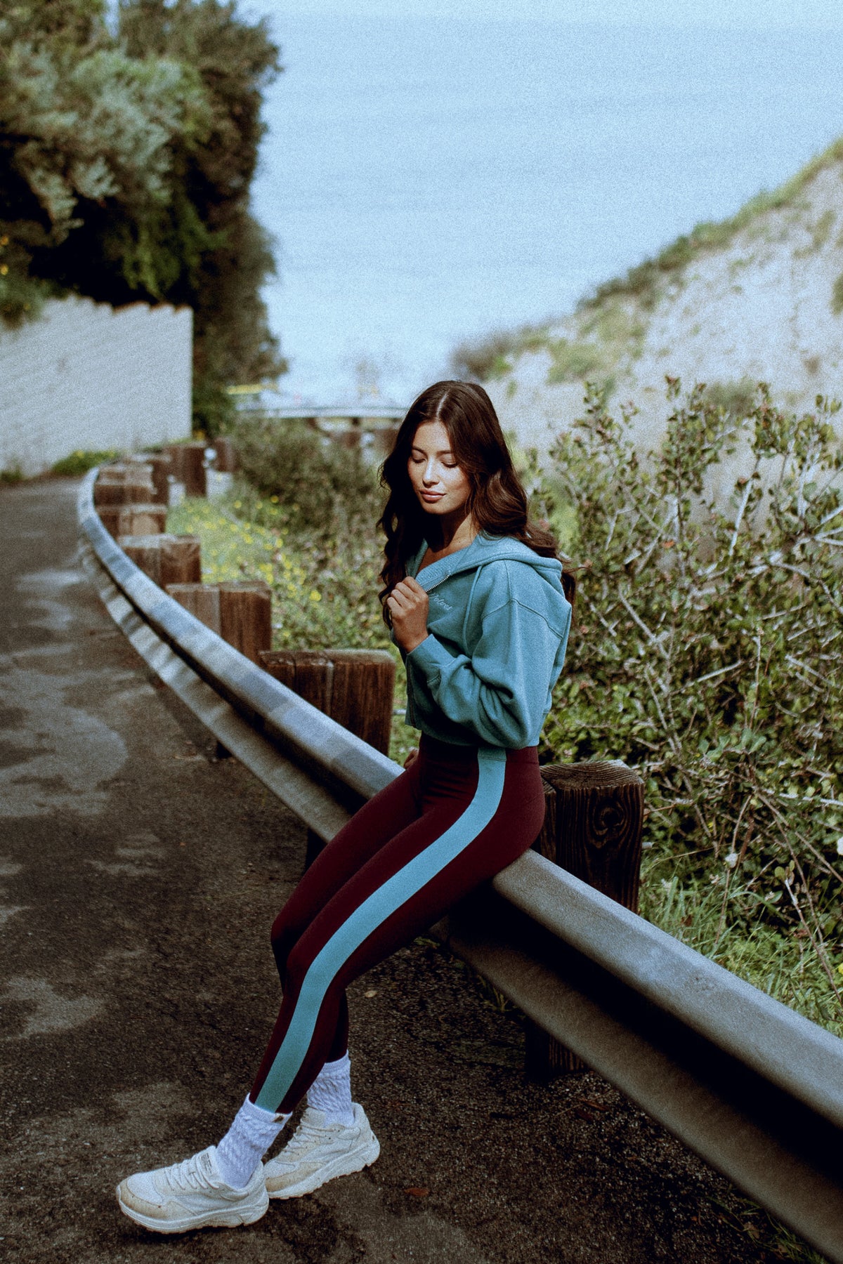 Wolf "Celine" Stripe Energy Leggings in Fig/Dusty Turquoise