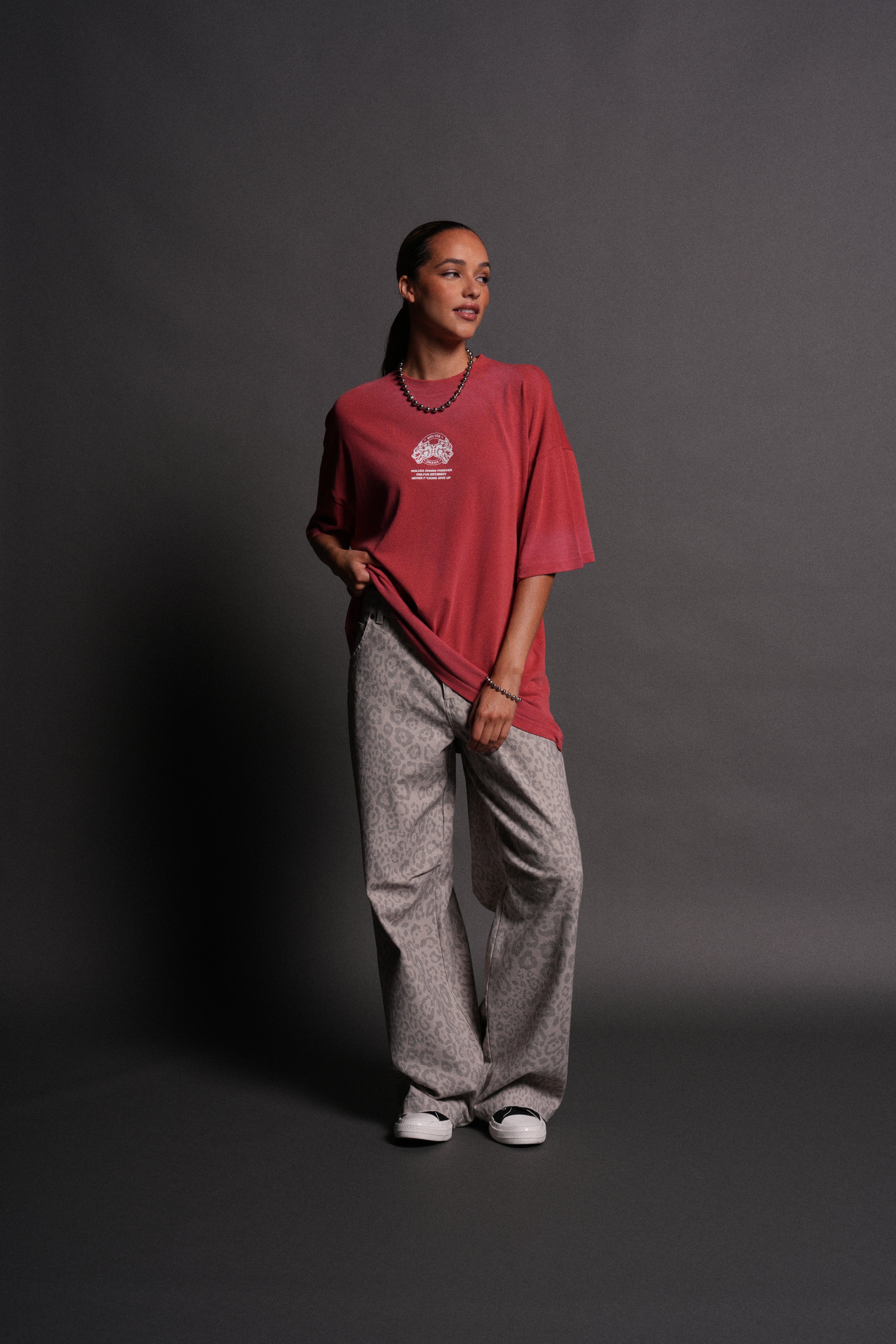Wolves Ohana Forever "Premium" Oversized Tee in Roman Red Drift Wash
