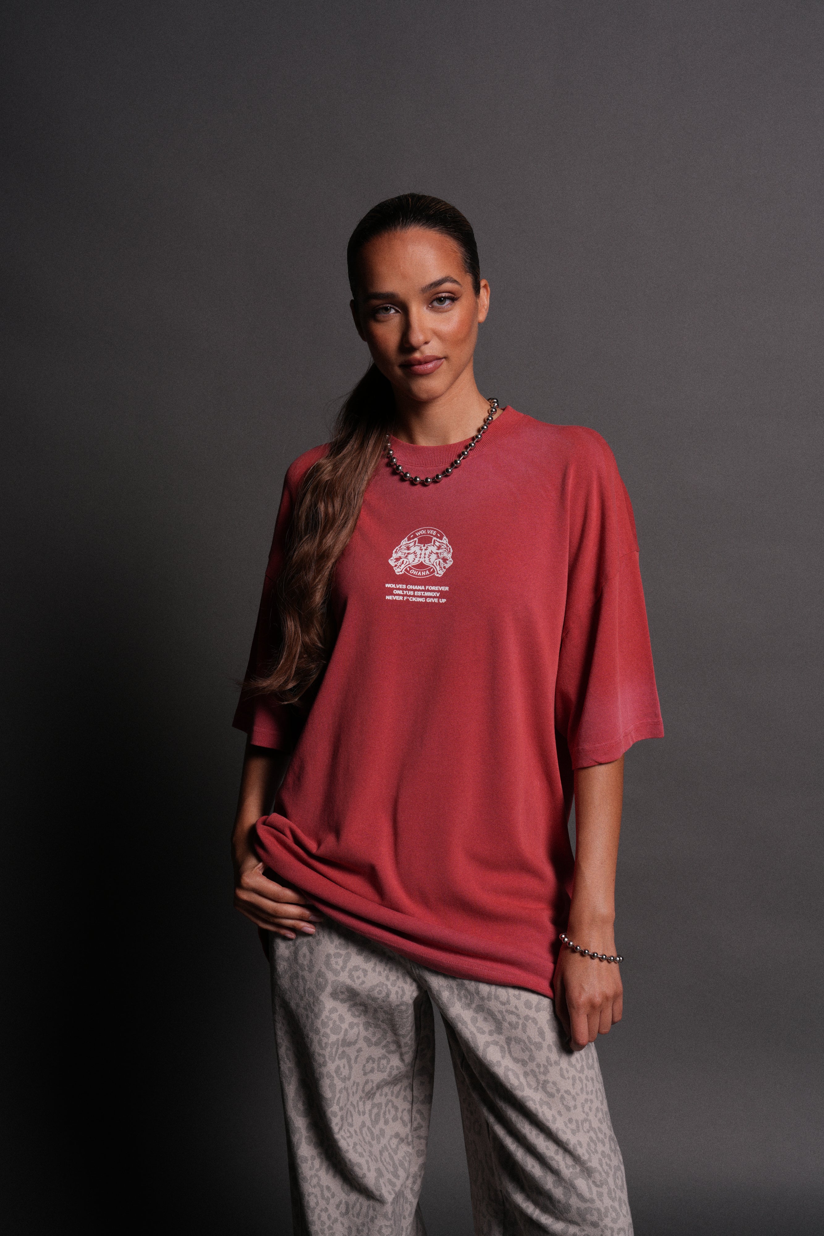 Wolves Ohana Forever "Premium" Oversized Tee in Roman Red Drift Wash