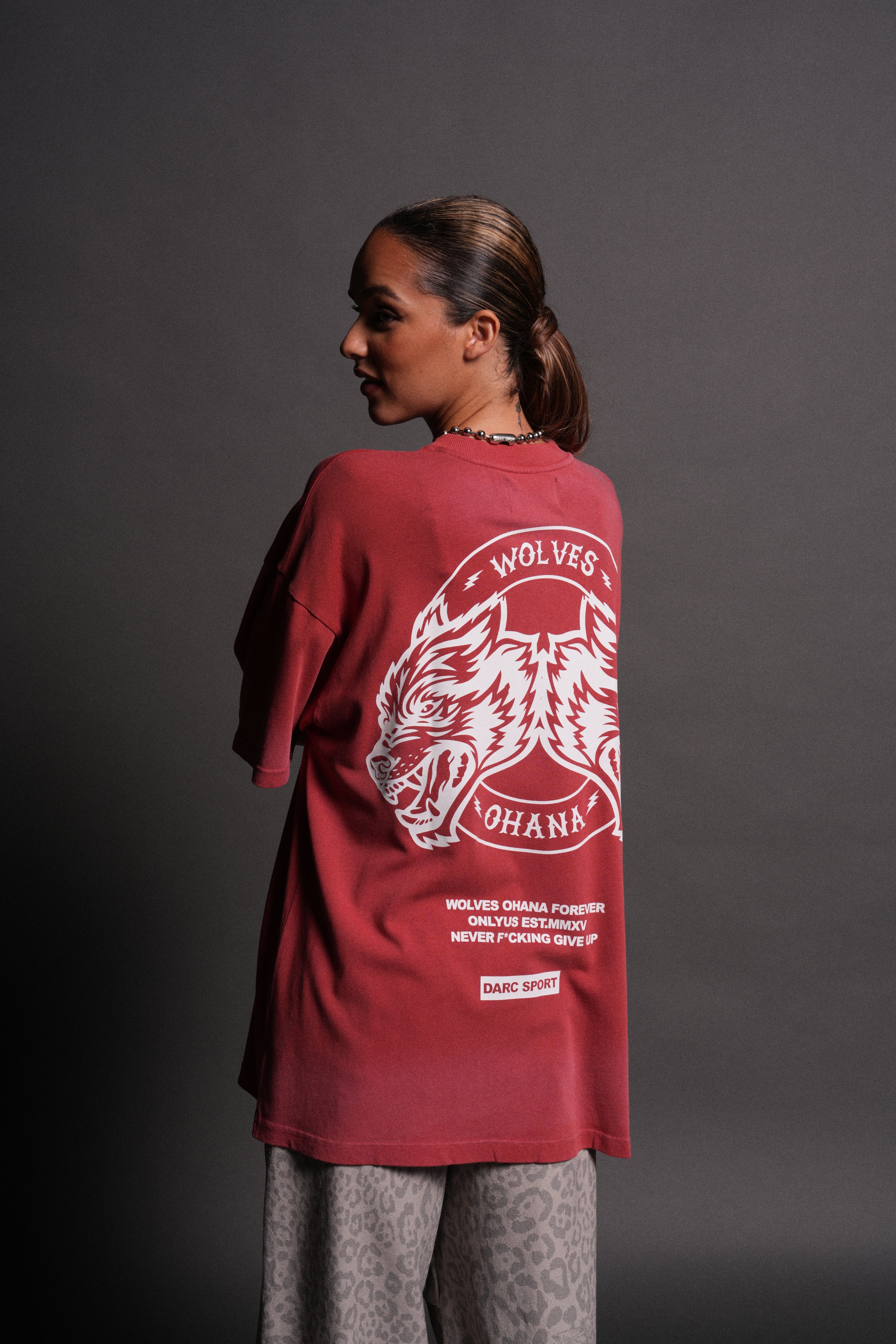 Wolves Ohana Forever "Premium" Oversized Tee in Roman Red Drift Wash