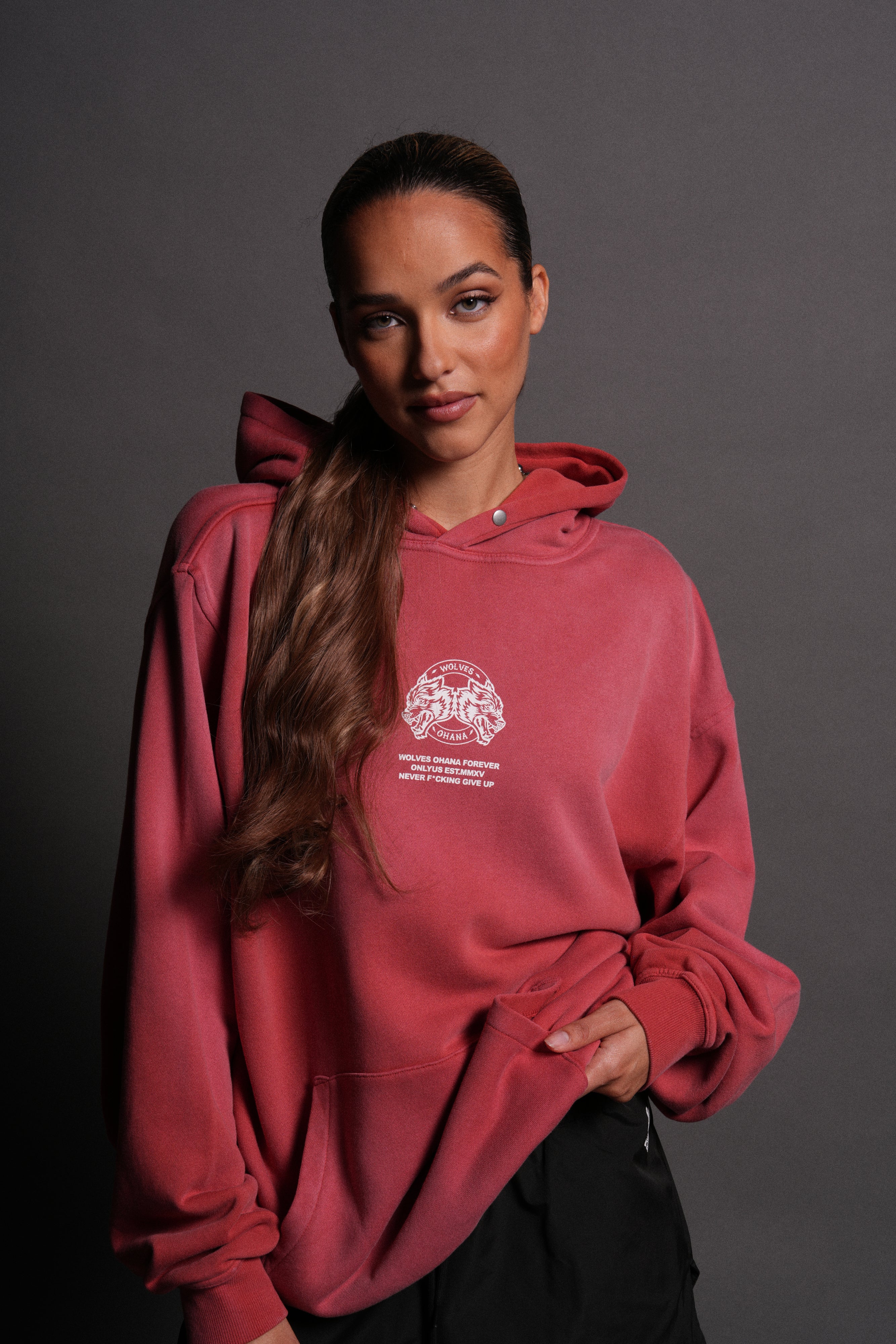 Wolves Ohana Forever "Pierce" Hoodie in Roman Red Drift Wash