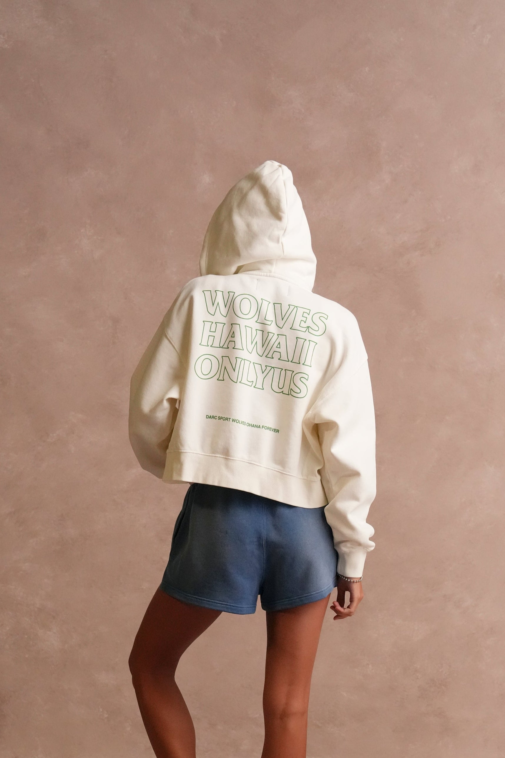 Only Us Hawaii "Sage" (Cropped) Zip Hoodie in Cream