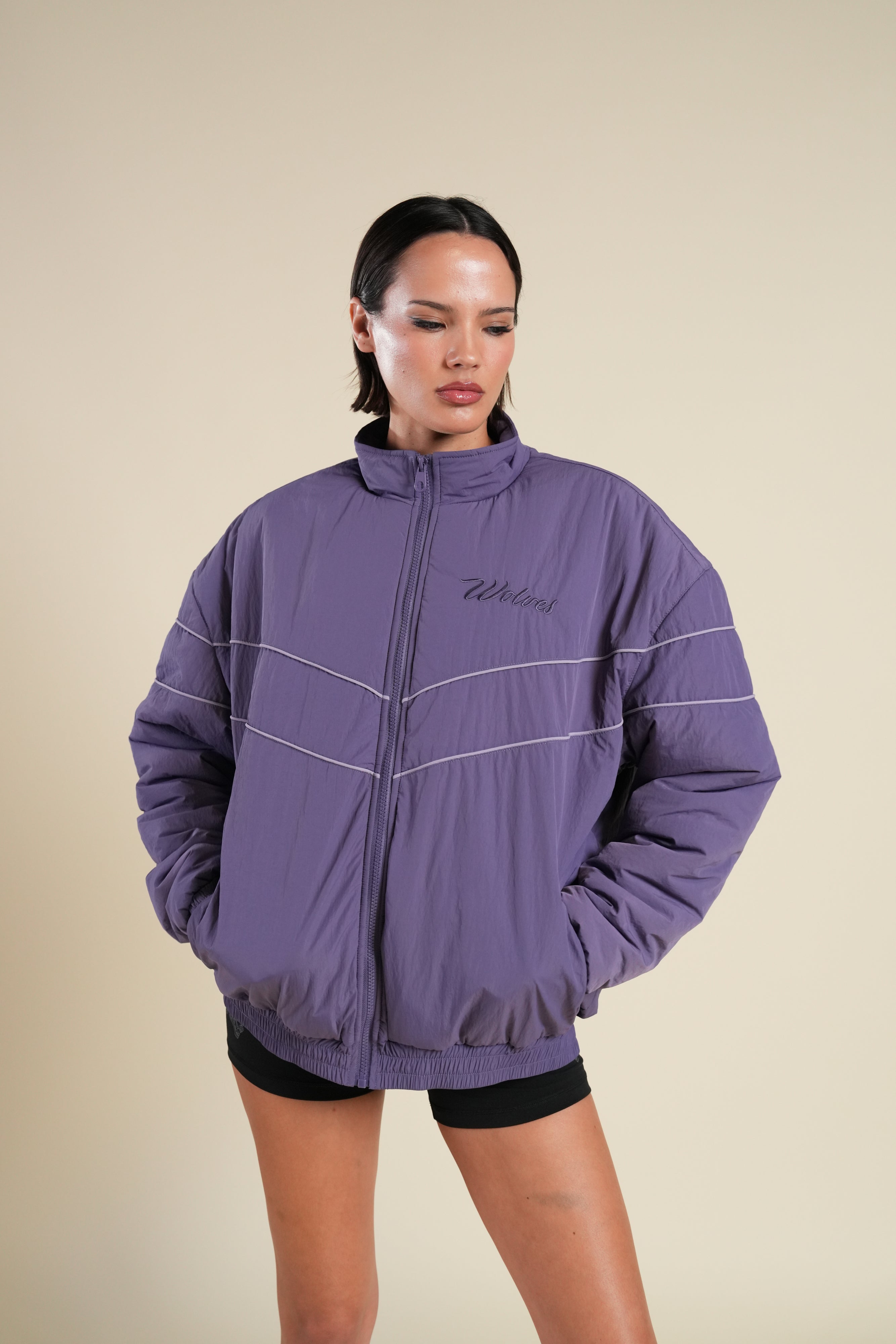 Cursive Wolves She Sherpa Lined Balboa Jacket