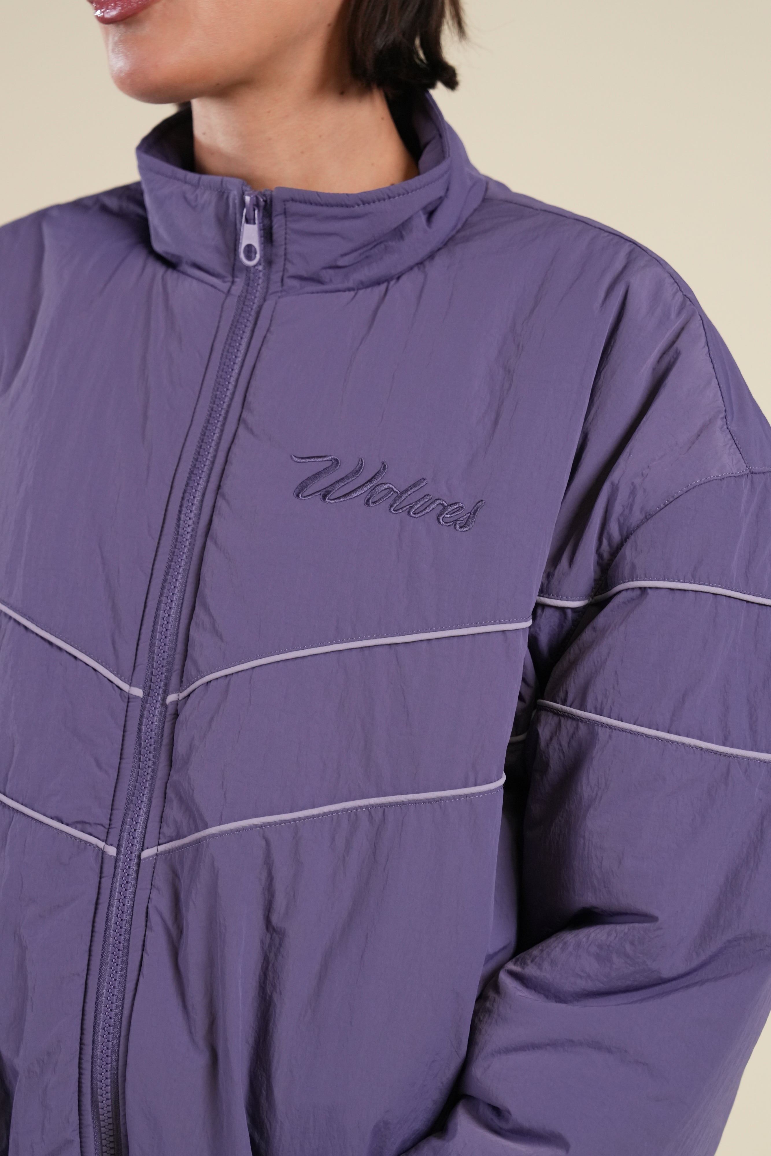 Cursive Wolves She Sherpa Lined Balboa Jacket