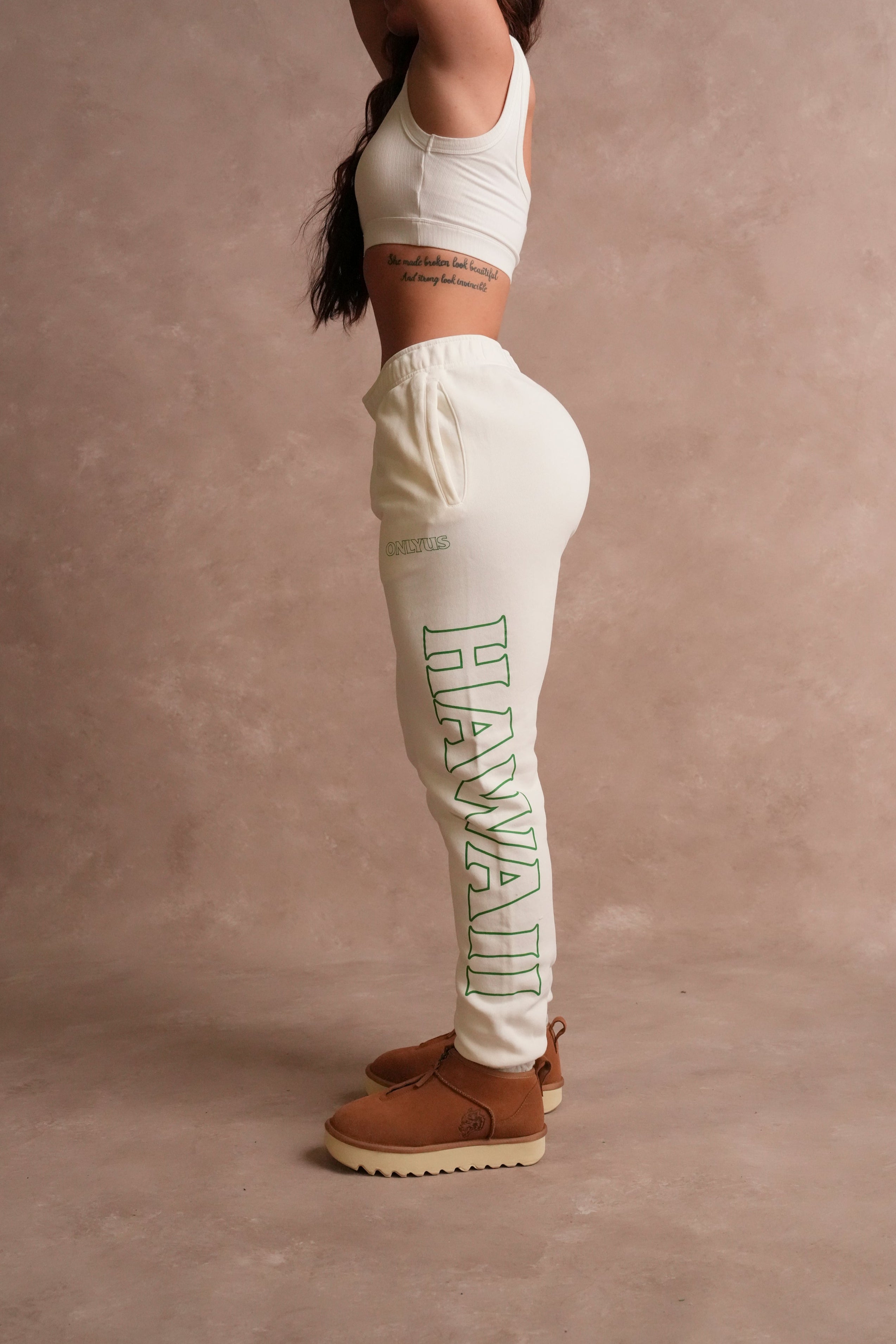 Only Us Hawaii She Post Lounge Sweats in Cream