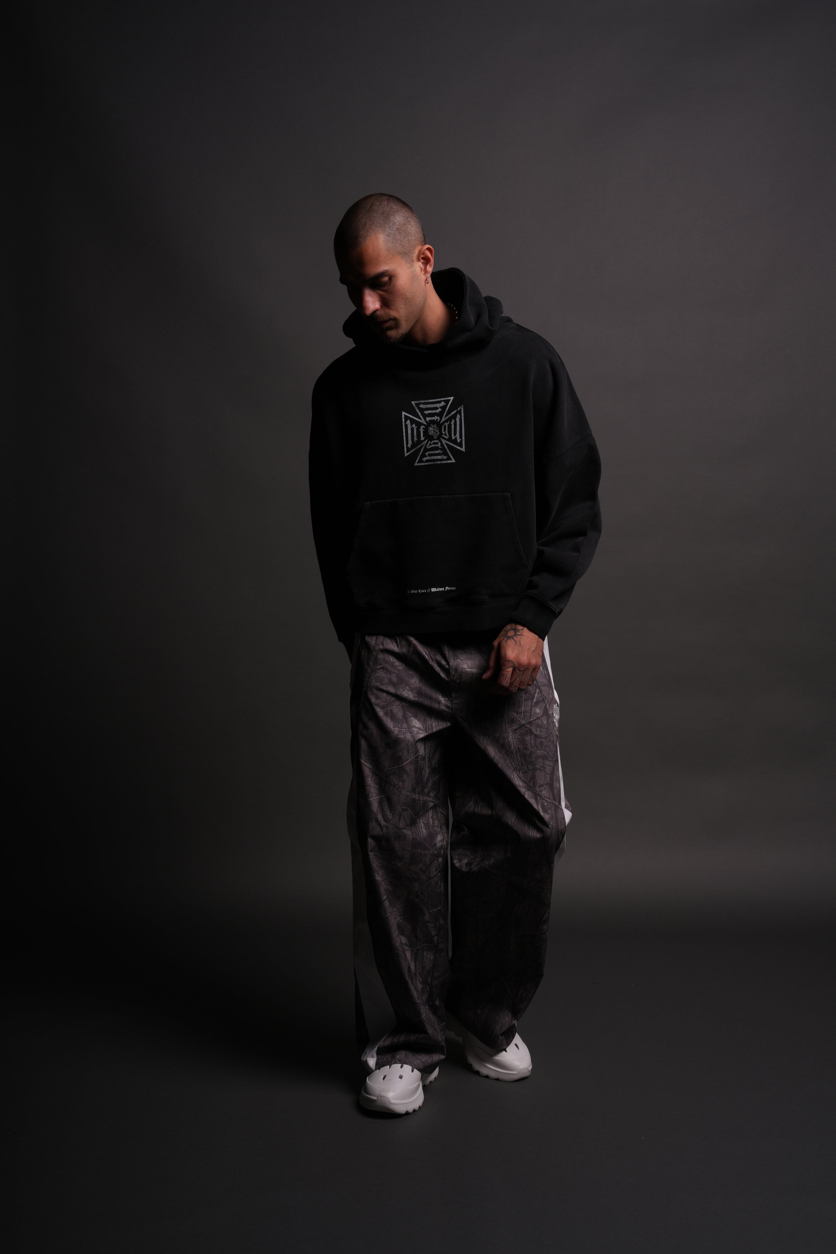 Loyal To The Core "Gage Box Cut" Grunge Hoodie in Black Drift Wash