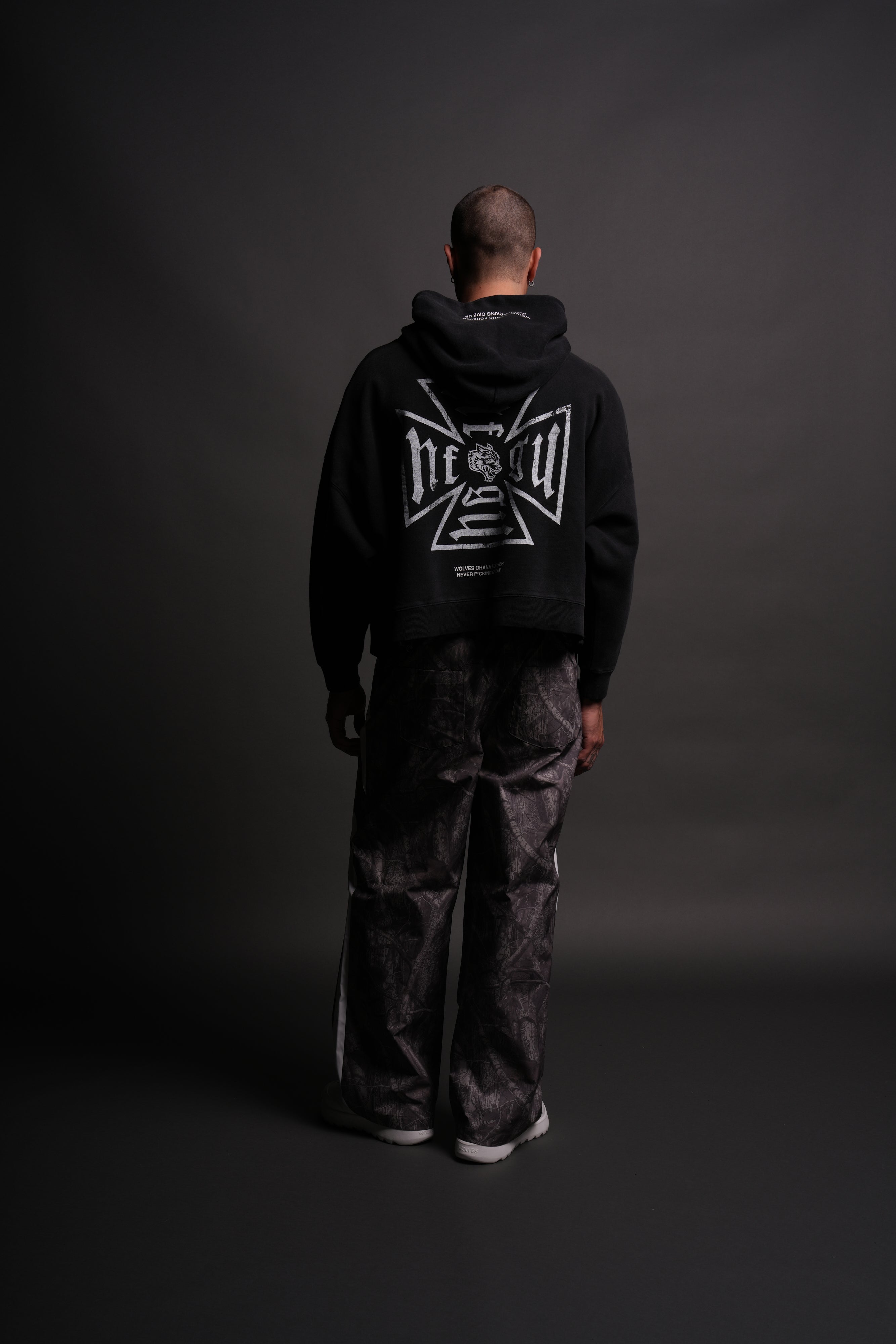 Loyal To The Core "Gage Box Cut" Grunge Hoodie in Black Drift Wash