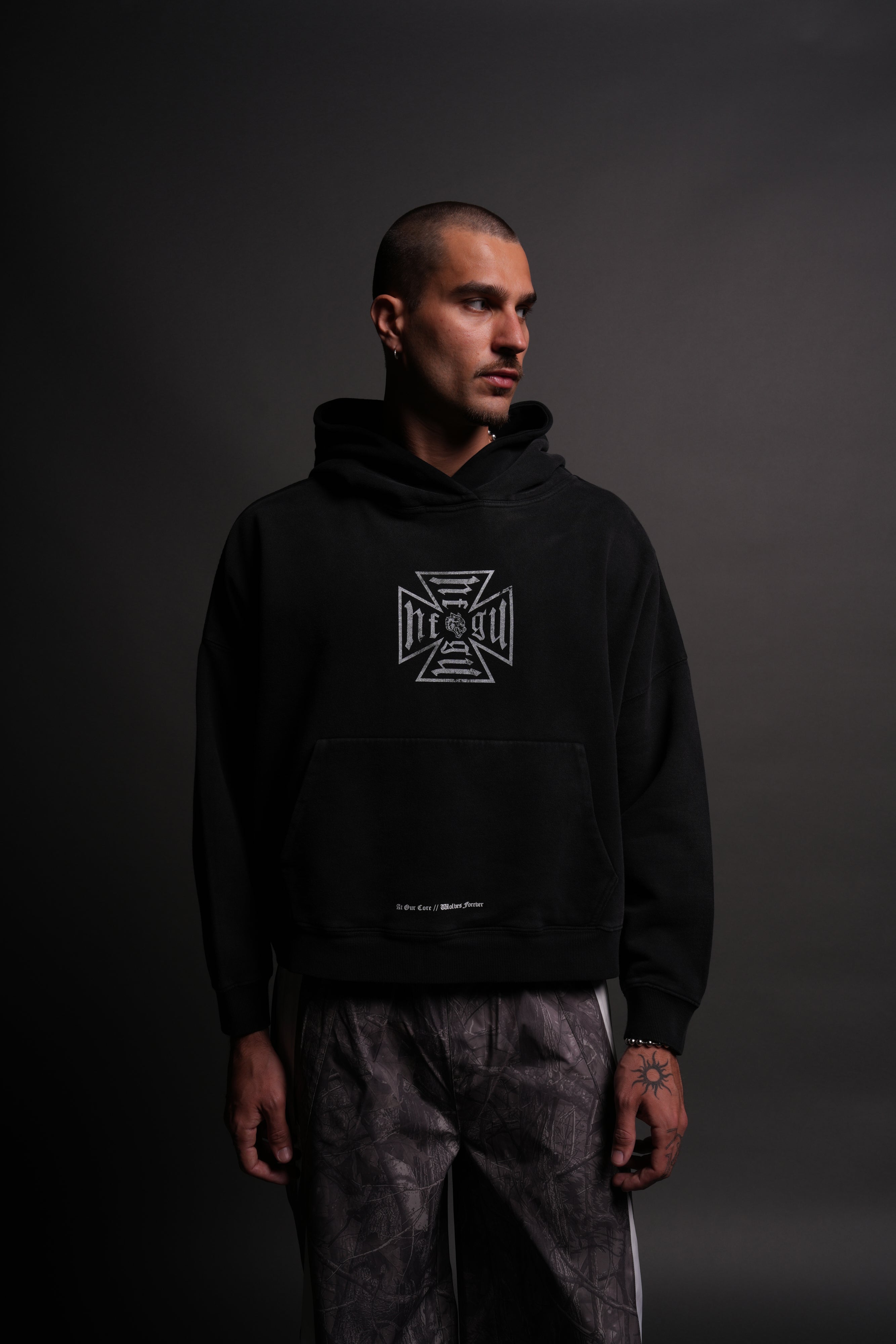 Loyal To The Core "Gage Box Cut" Grunge Hoodie in Black Drift Wash