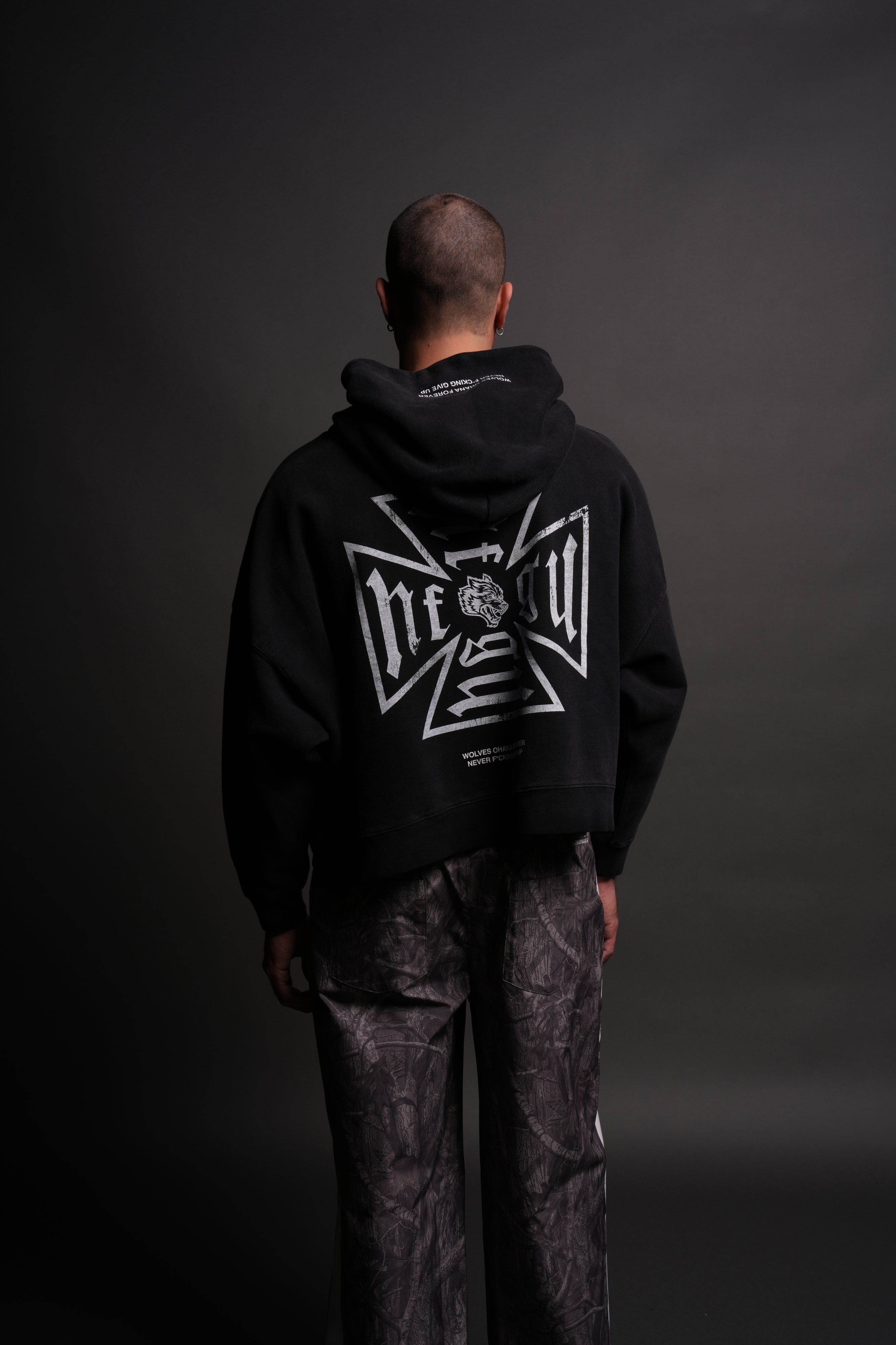 Loyal To The Core "Gage Box Cut" Grunge Hoodie in Black Drift Wash