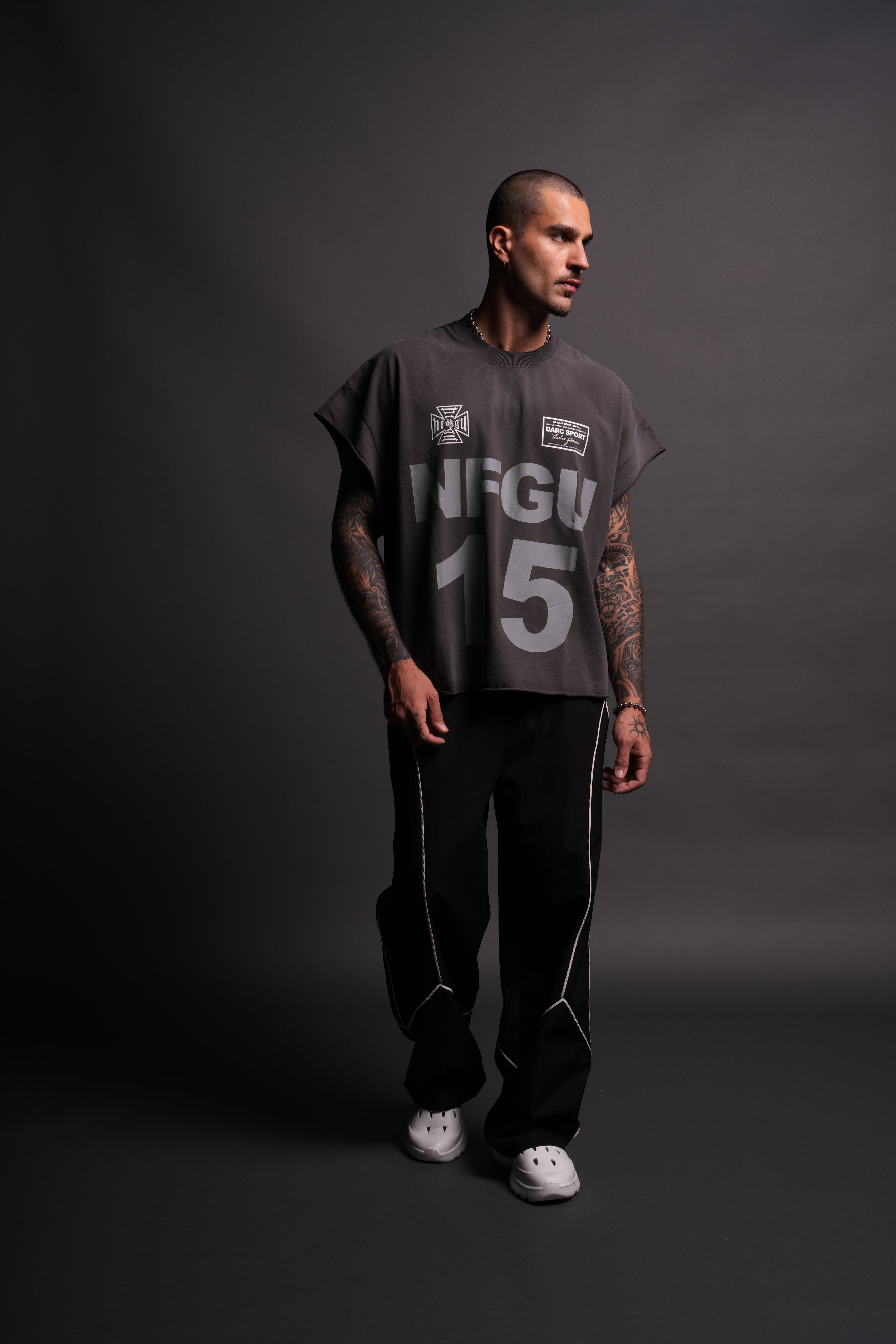 Since Day One "Grunge" Cut Off Tee in Wolf Gray Drift Wash