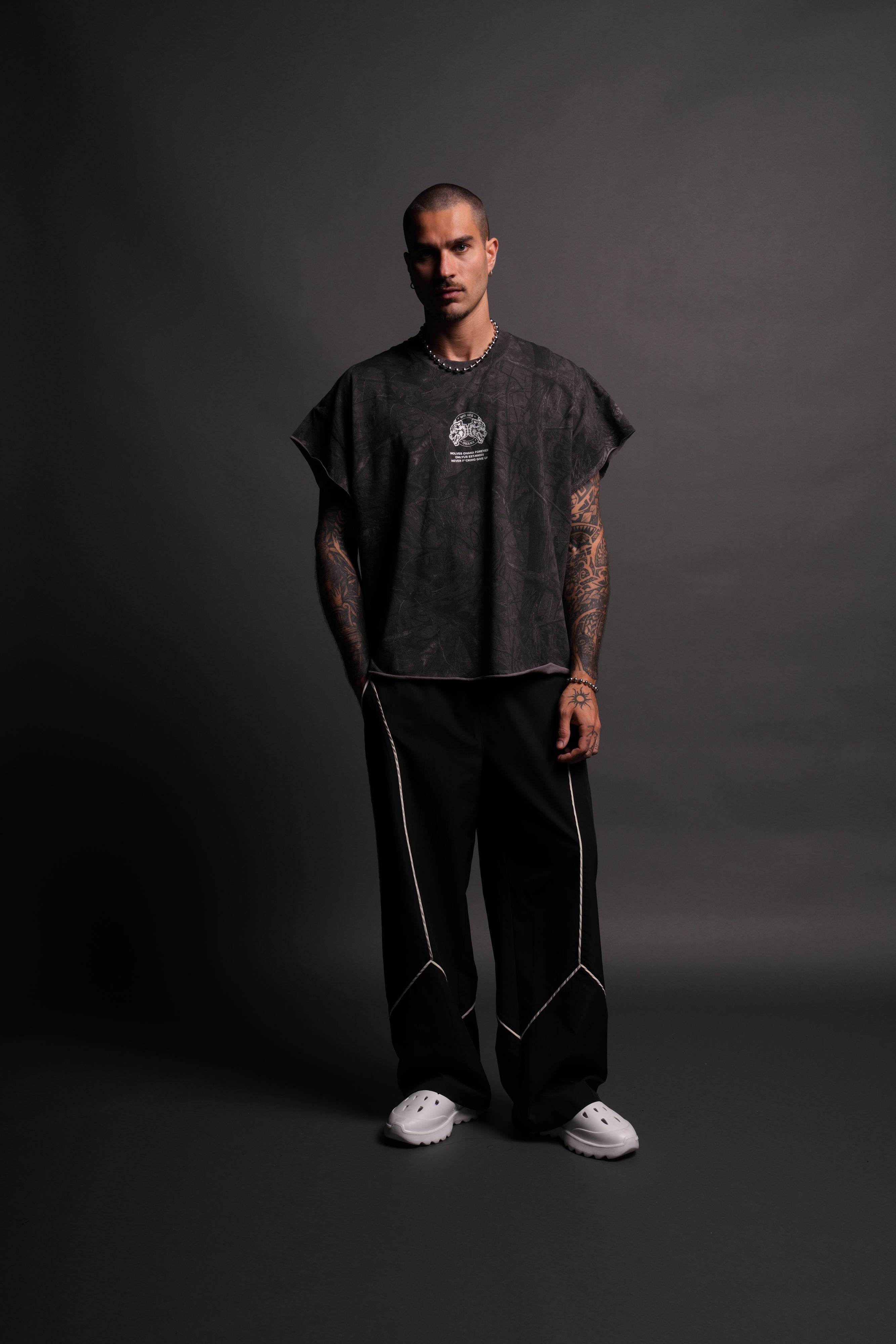 Wolves Ohana Forever "Grunge" Cut Off Tee in Darc Driftwood Forest Camo