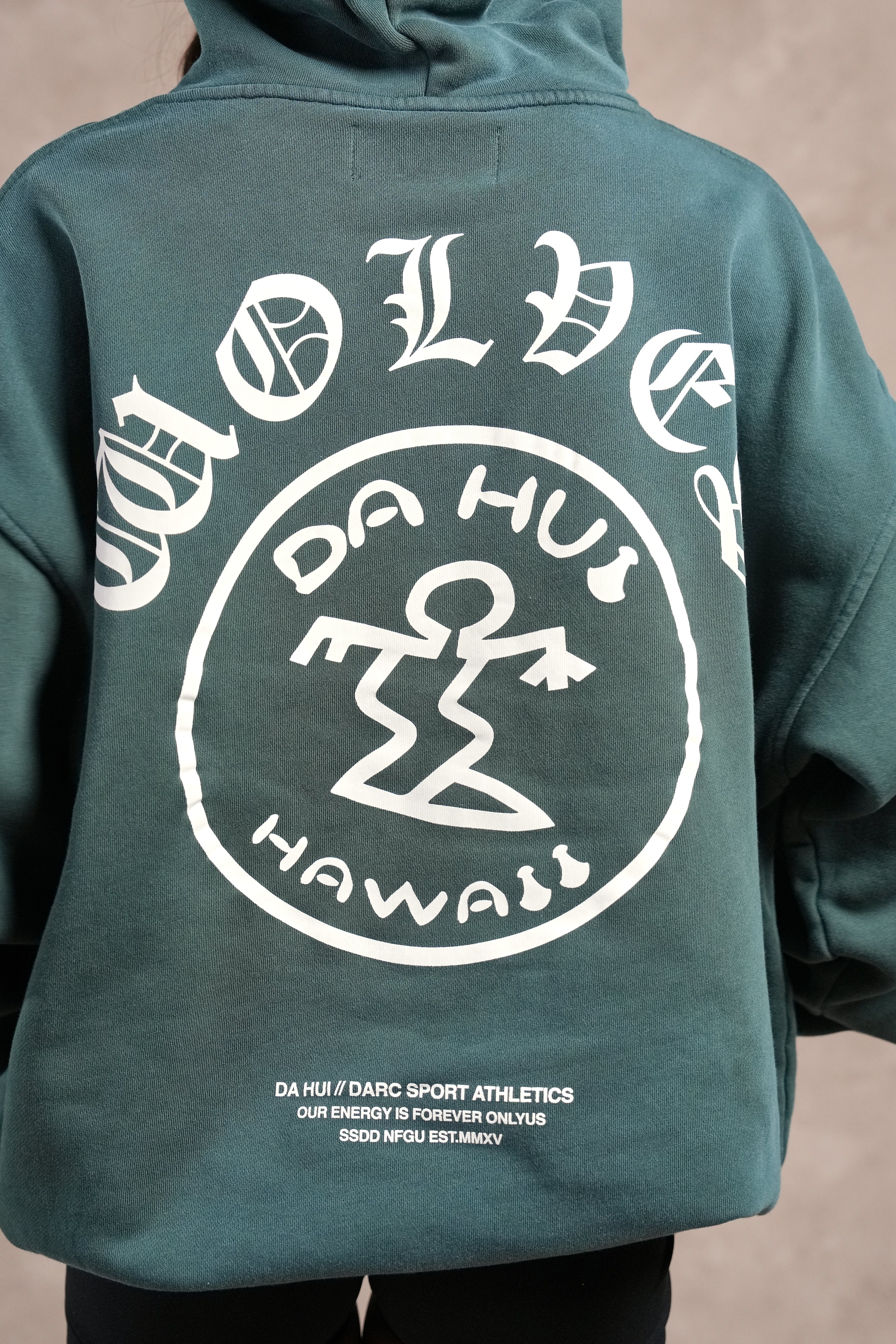 Darc Sport X Da Hui Pierce Hoodie in Forest Pine Sun Fade