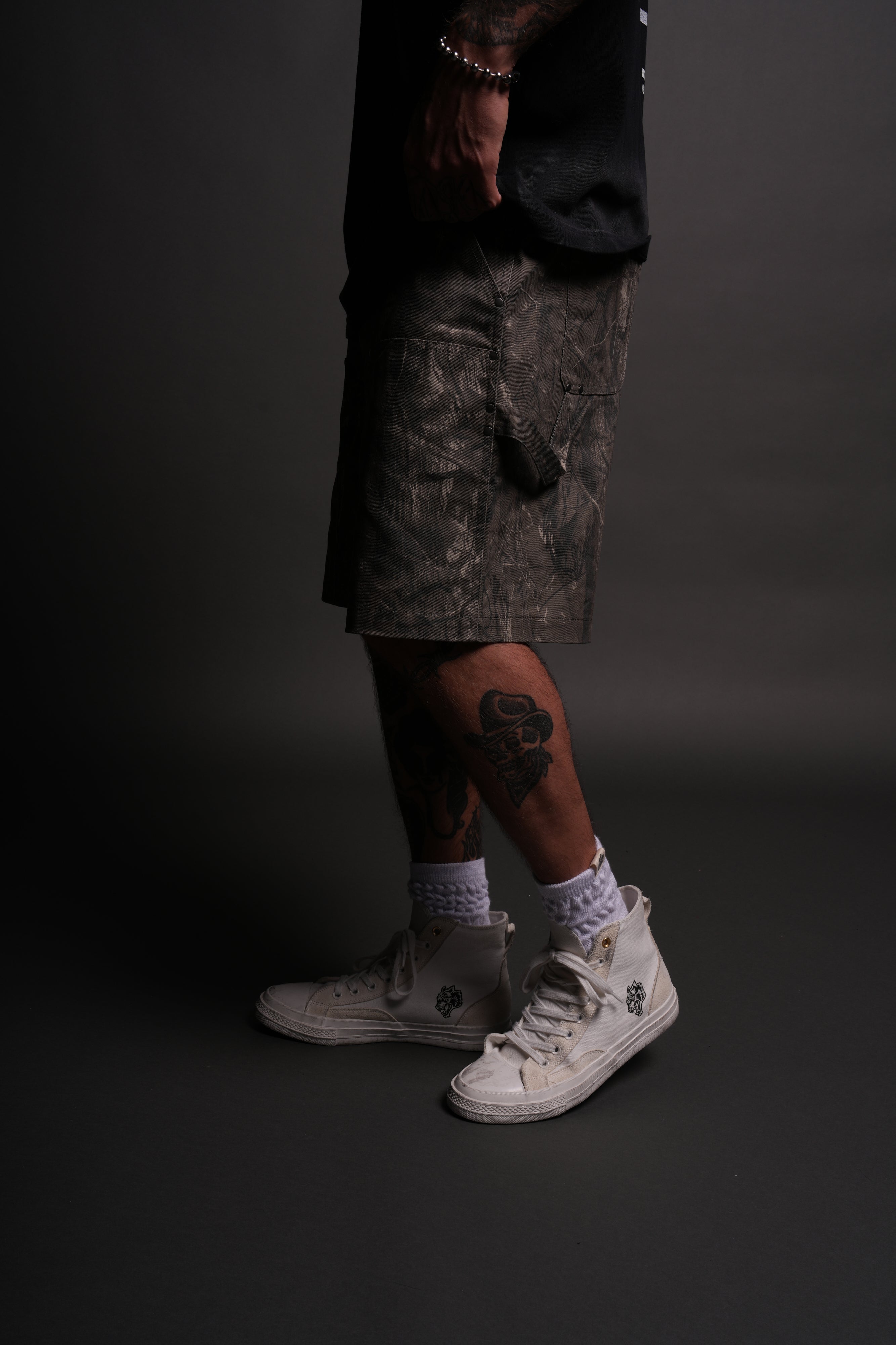 Wolf Chopper Oversized Clark Utility Shorts in Dusk Moss Driftwood Forest Camo