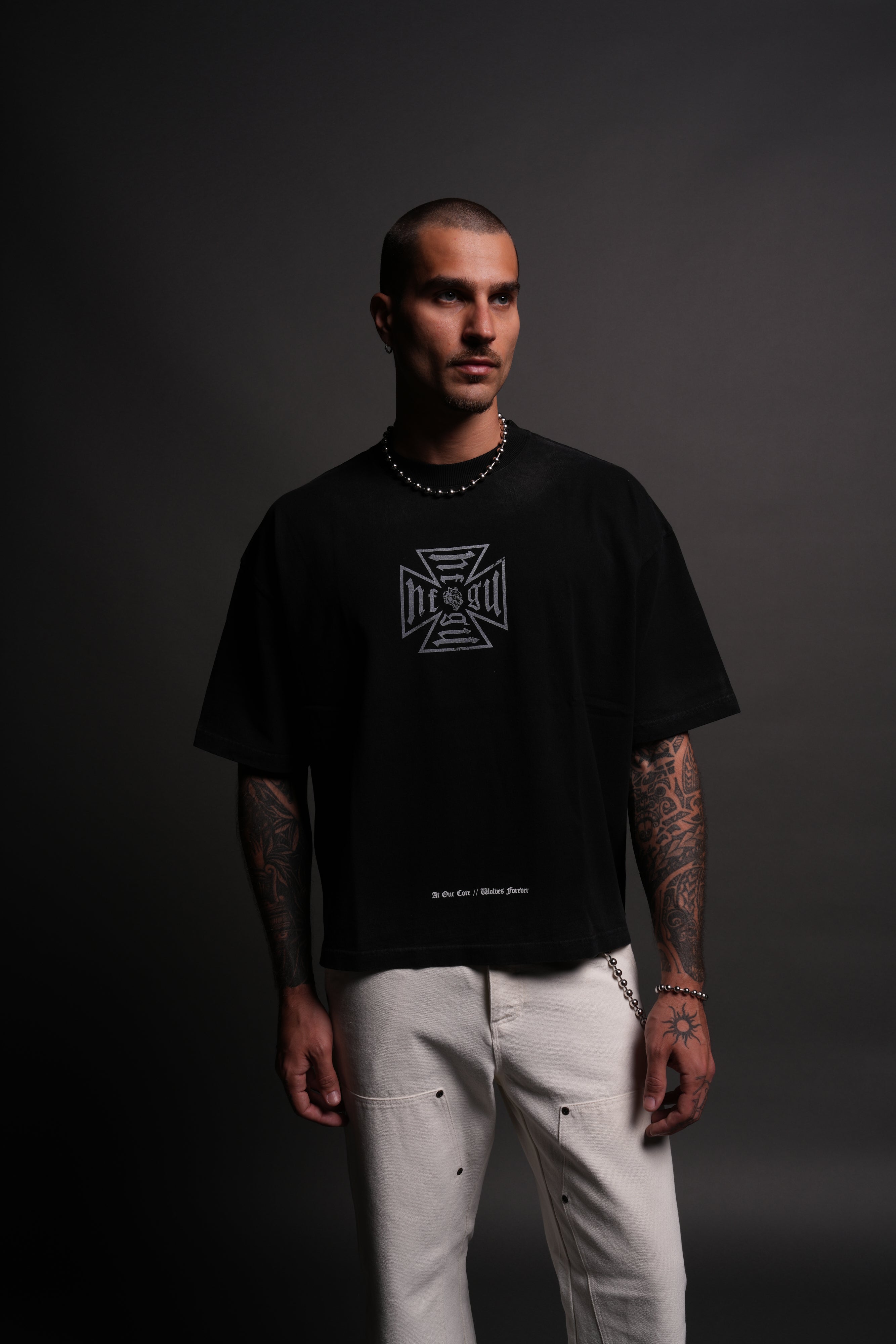 Loyal to the Core Grunge Box Cut Tee in Black Drift Wash