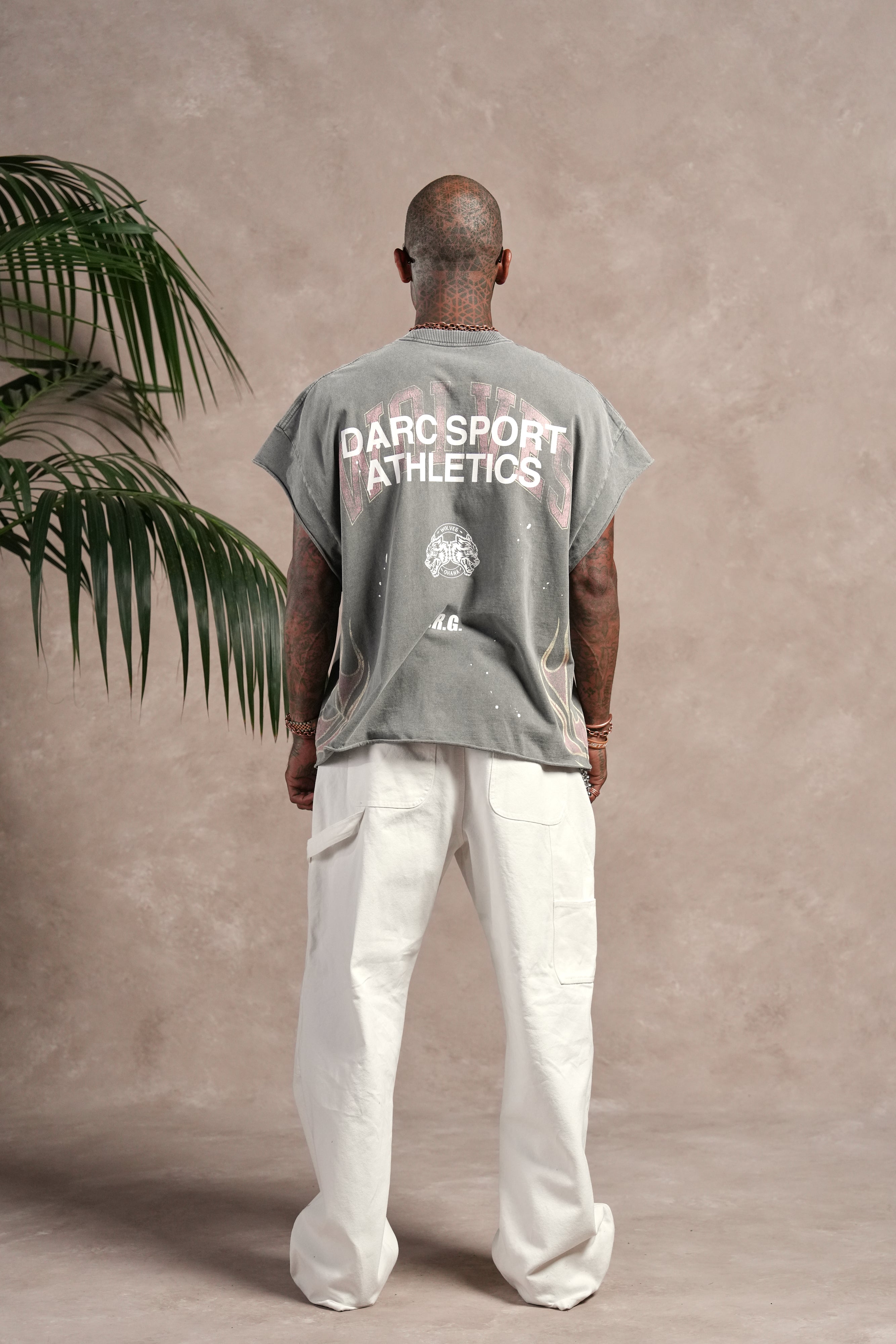 Hot Rod Grunge Cut-Off Mid Length Raw Hem Tee in Slate Gray