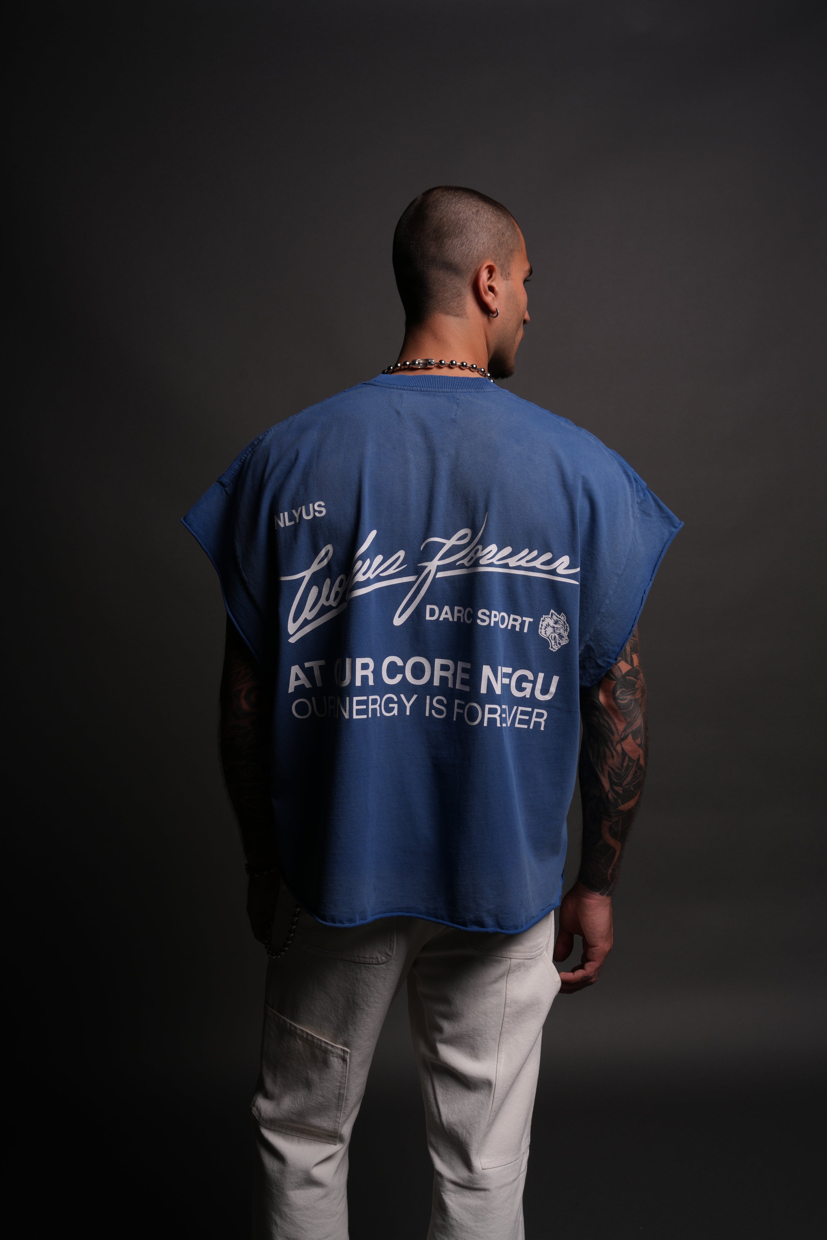 At Our Core "Grunge" Cut Off Tee in Darc Cobalt Drift Wash