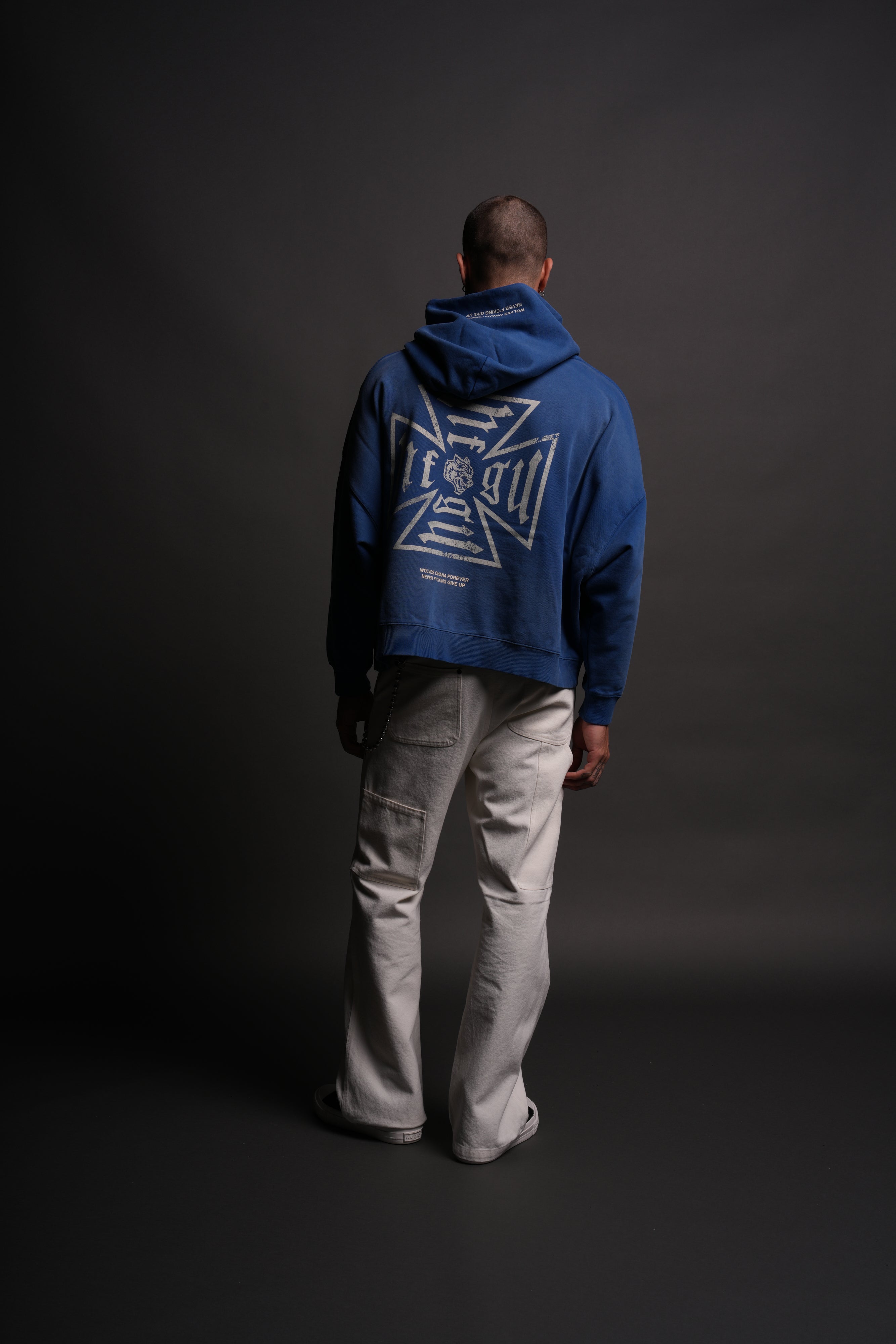 Loyal To The Core "Gage Box Cut" Grunge Hoodie in Darc Cobalt Drift Wash