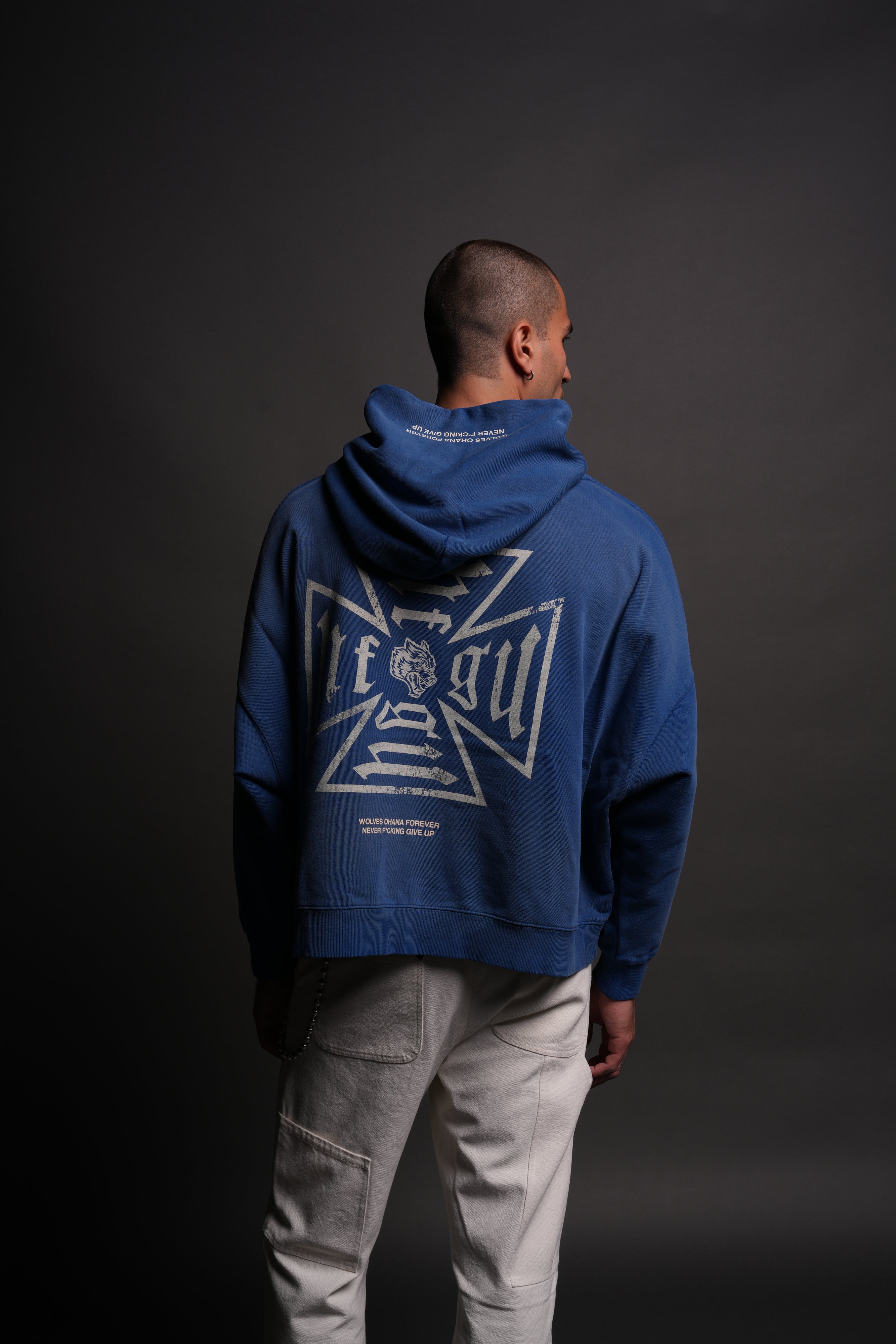 Loyal To The Core "Gage Box Cut" Grunge Hoodie in Darc Cobalt Drift Wash