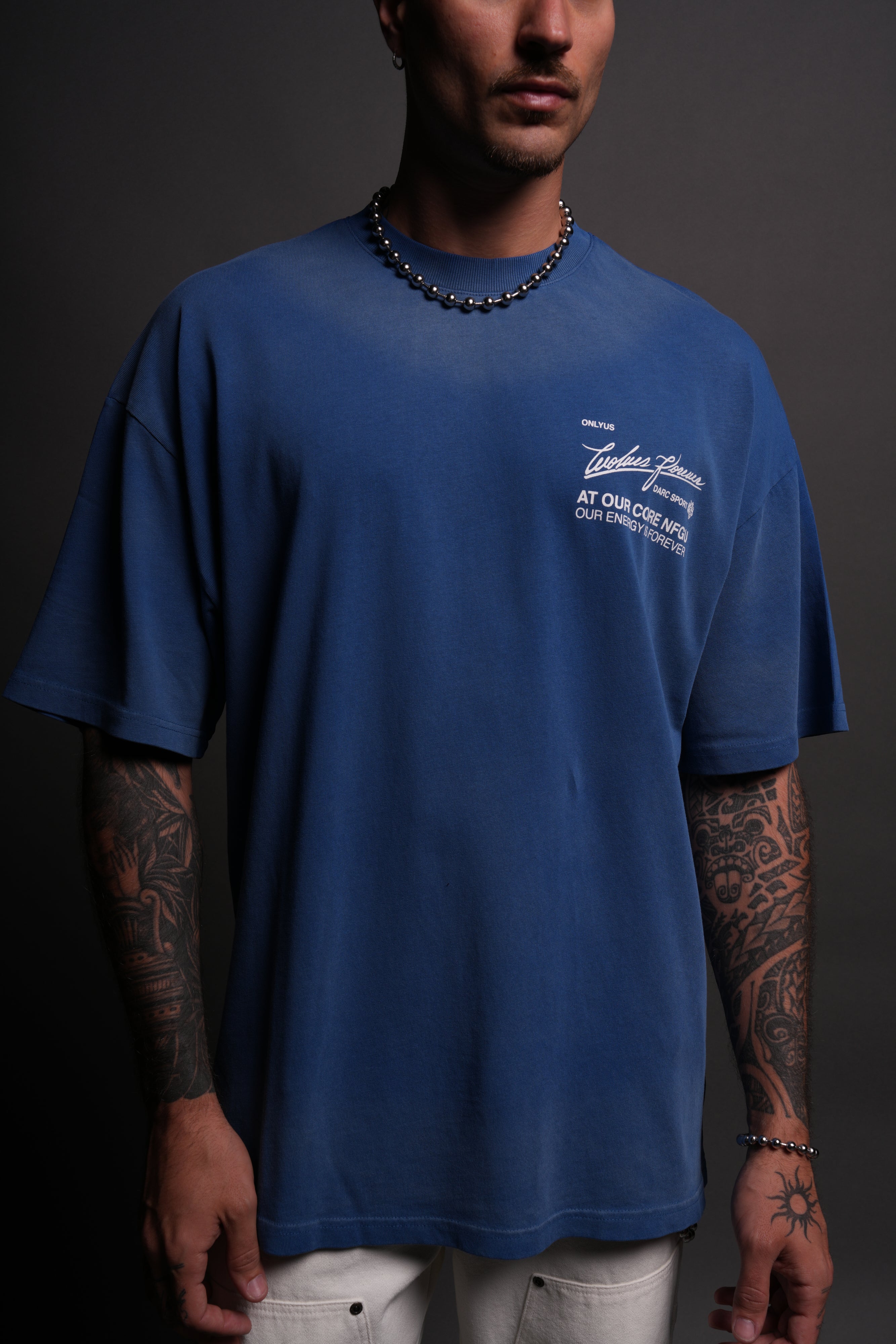 At Our Core "Premium" Oversized Tee in Darc Cobalt Drift Wash